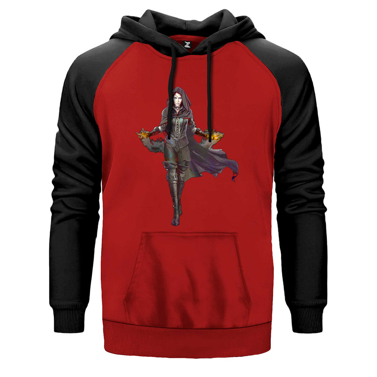 The Witcher Yennefer çift renk reglan kol kapşonlu sweatshirt - kırmızı