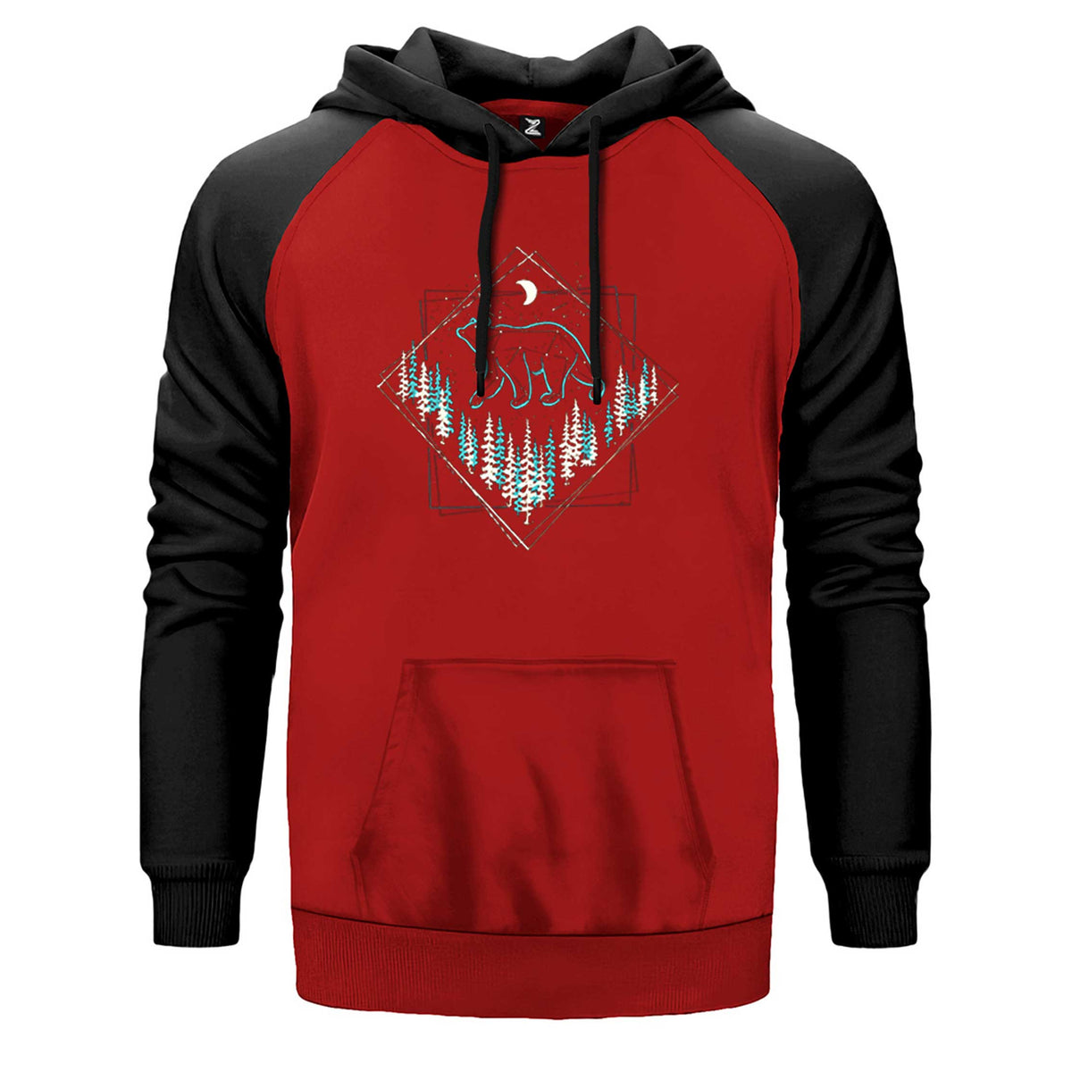 Bear Takım Yıldızı çift renk reglan kol kapşonlu sweatshirt - kırmızı