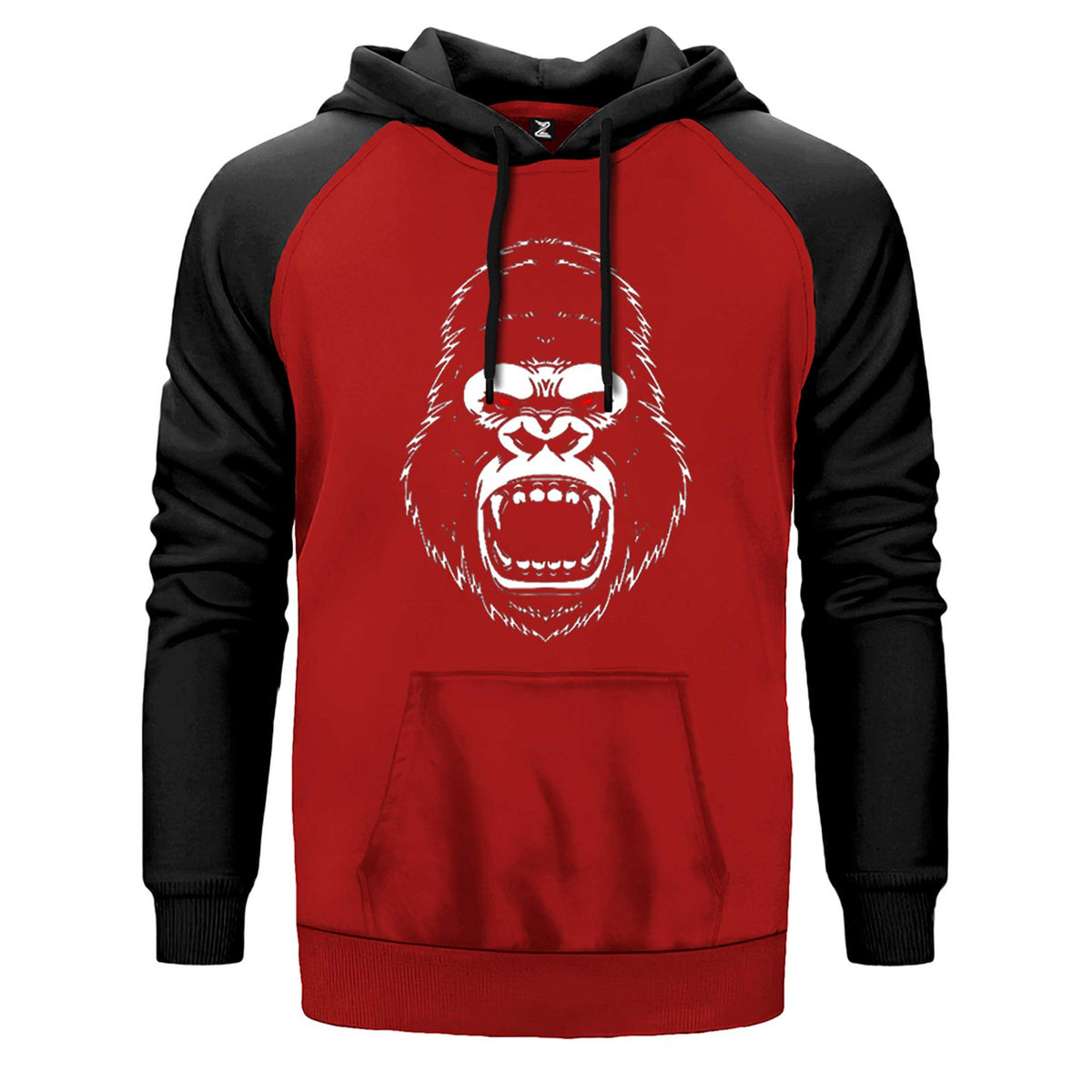 Goril Nervous çift renk reglan kol kapşonlu sweatshirt - kırmızı