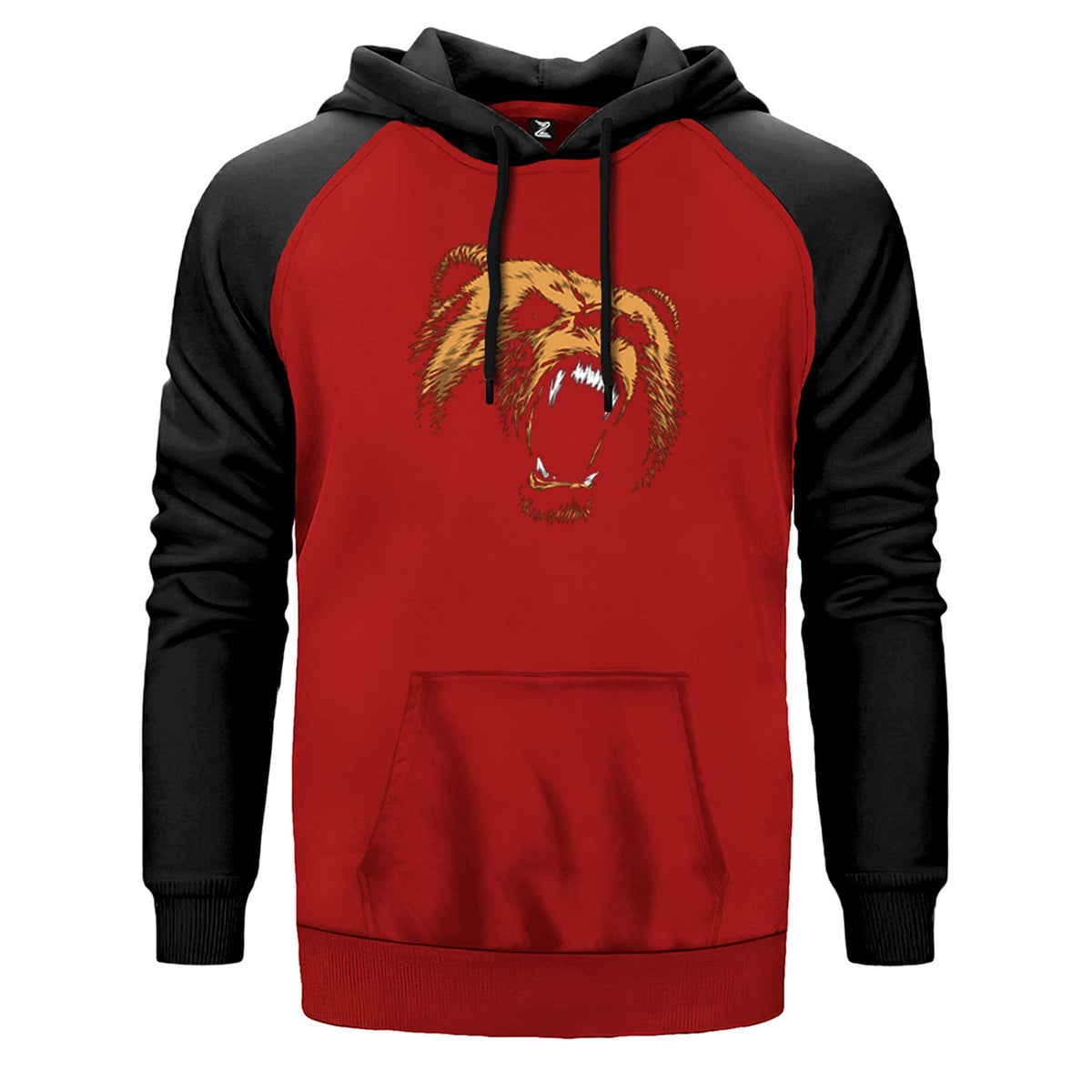 Grizzly Bear çift renk reglan kol kapşonlu sweatshirt - kırmızı