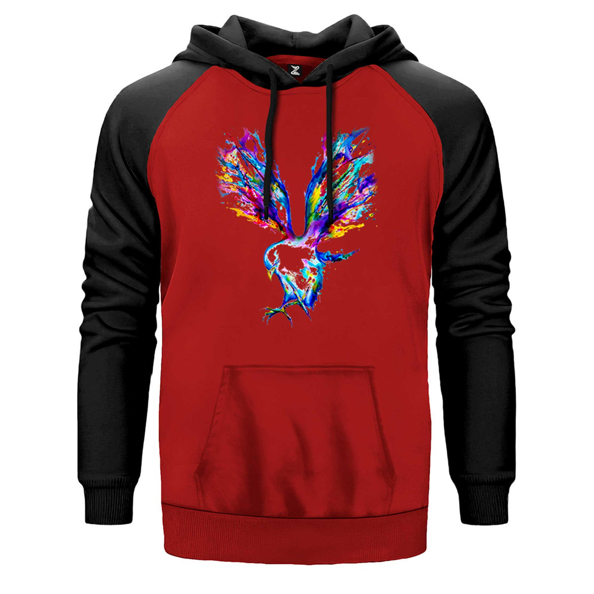 Güvercin Sulu Boya çift renk reglan kol kapşonlu sweatshirt - kırmızı