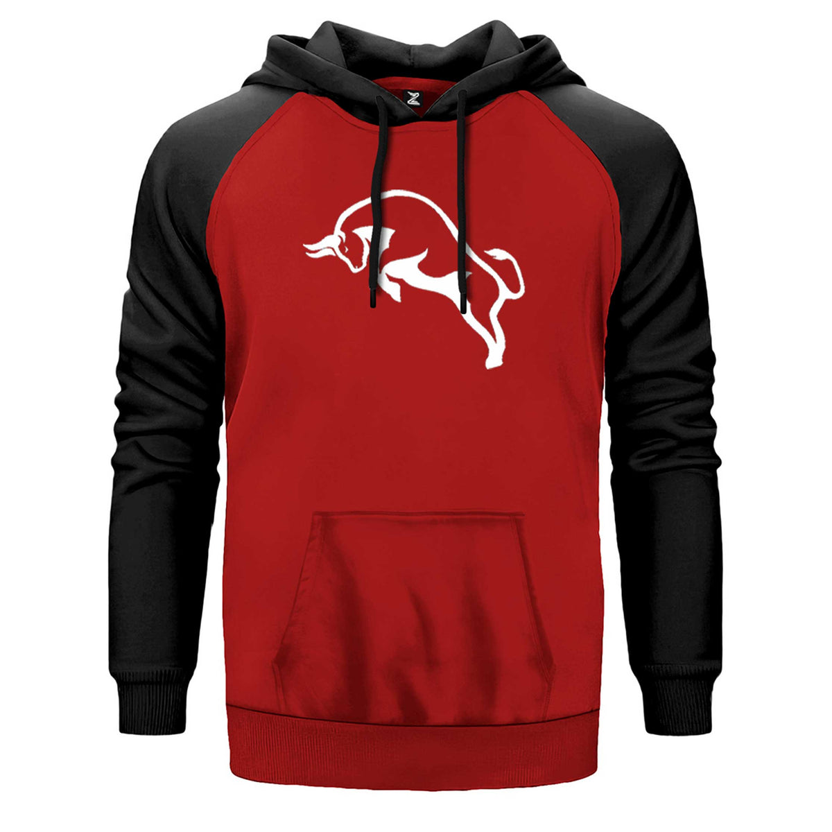 Boğa Siluet çift renk reglan kol kapşonlu sweatshirt - kırmızı