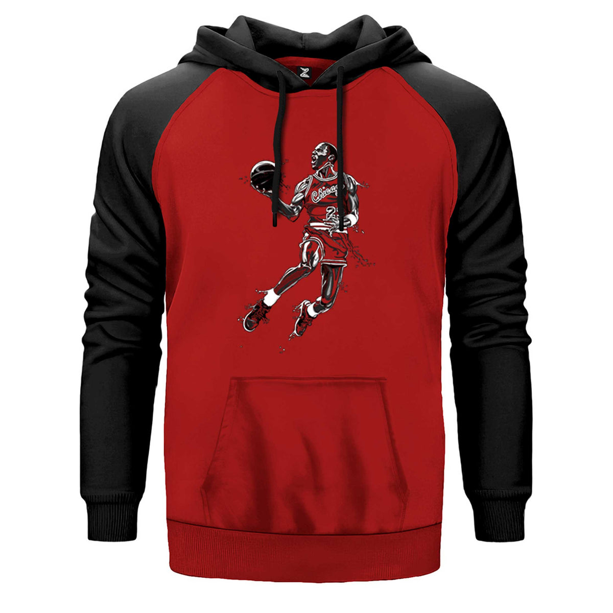 Michael Jordan Black çift renk reglan kol kapşonlu sweatshirt - kırmızı