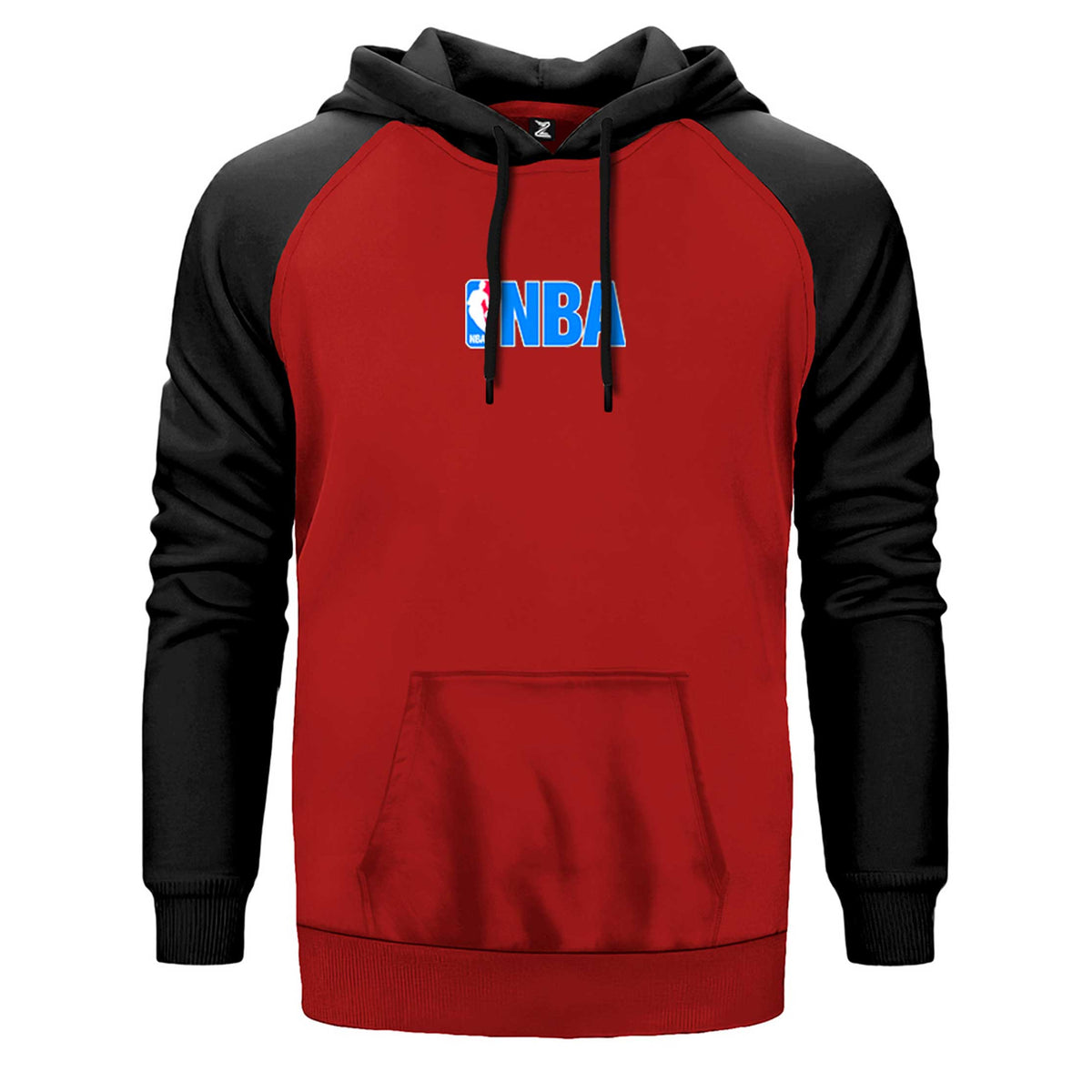 NBA Logo çift renk reglan kol kapşonlu sweatshirt - kırmızı