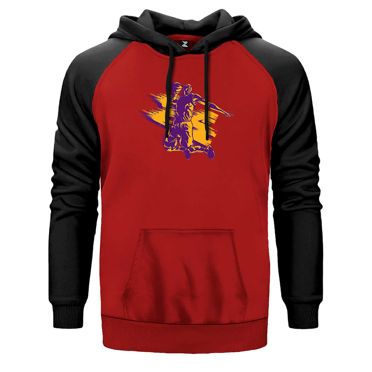 Kobe Bryant Silhouette çift renk reglan kol kapşonlu sweatshirt - kırmızı