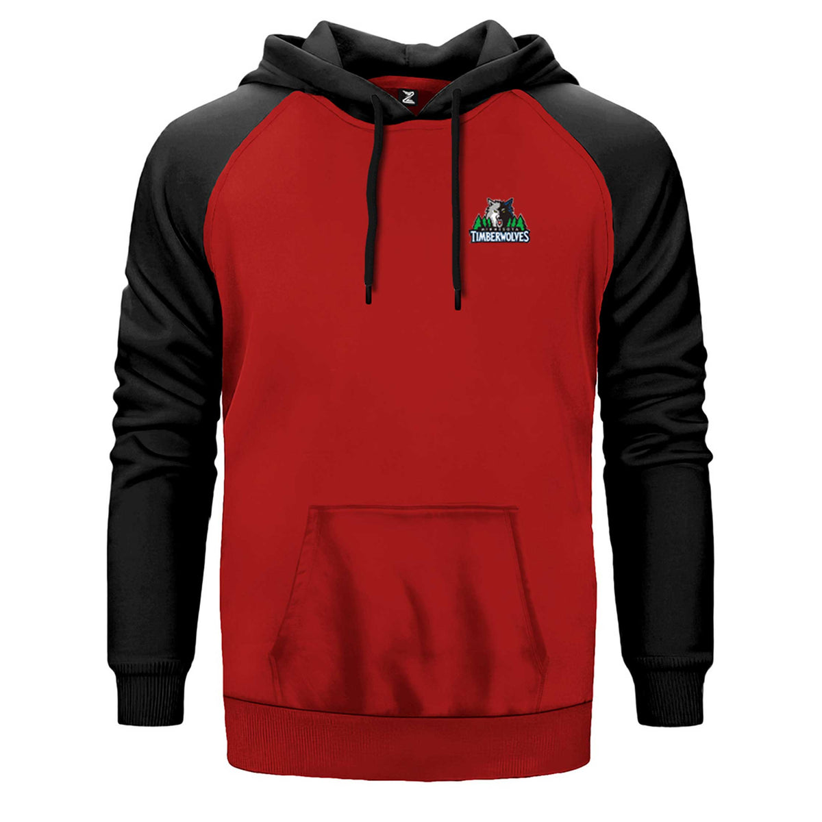 Timberwolves Logo çift renk reglan kol kapşonlu sweatshirt - kırmızı