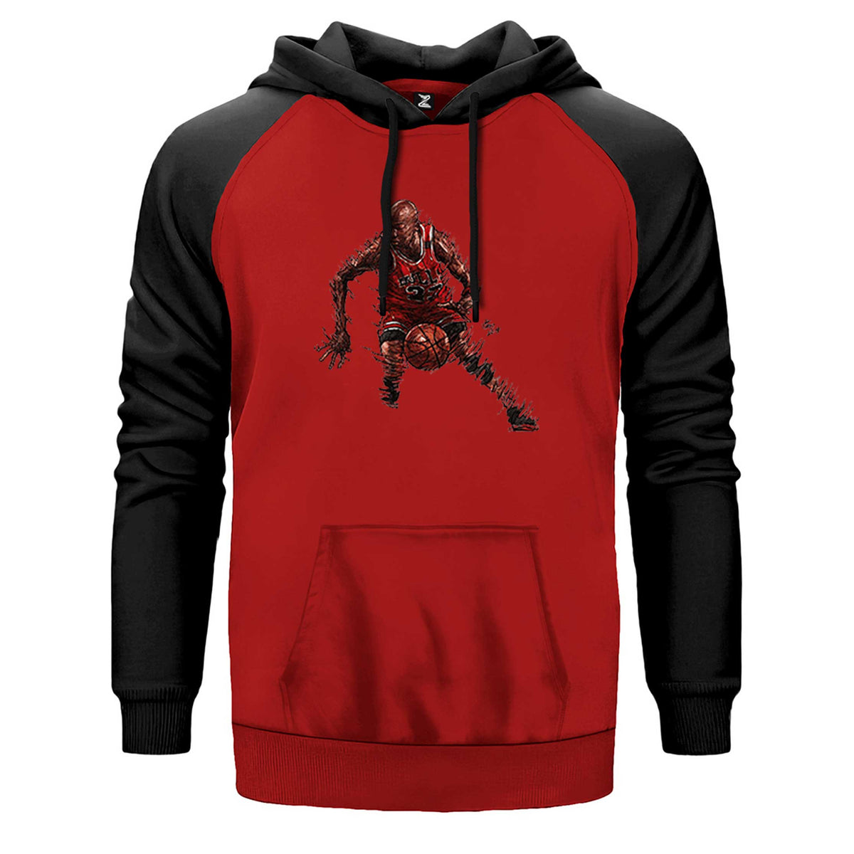 Micheal Jordan 23 Silhouette çift renk reglan kol kapşonlu sweatshirt - kırmızı