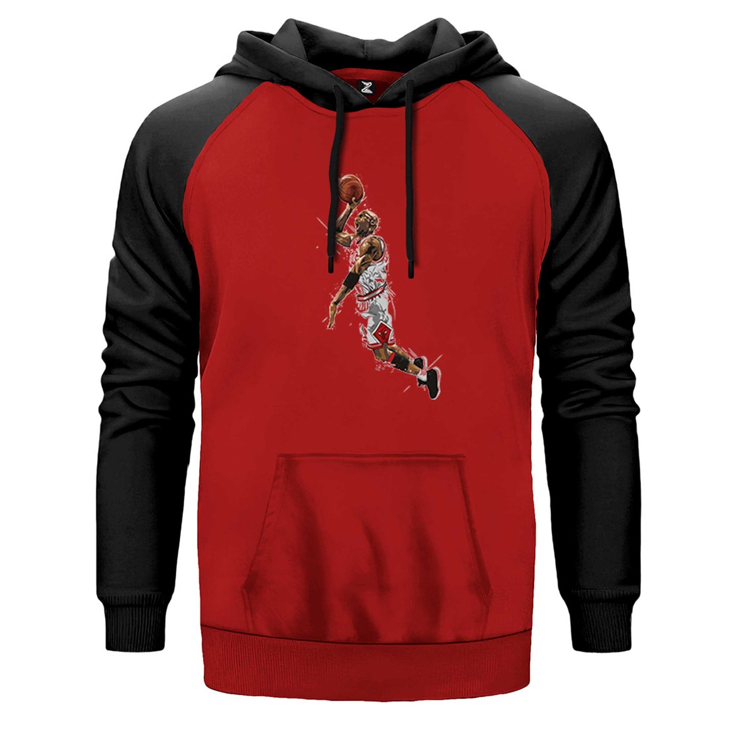 Micheal Jordan Attempt çift renk reglan kol kapşonlu sweatshirt - kırmızı