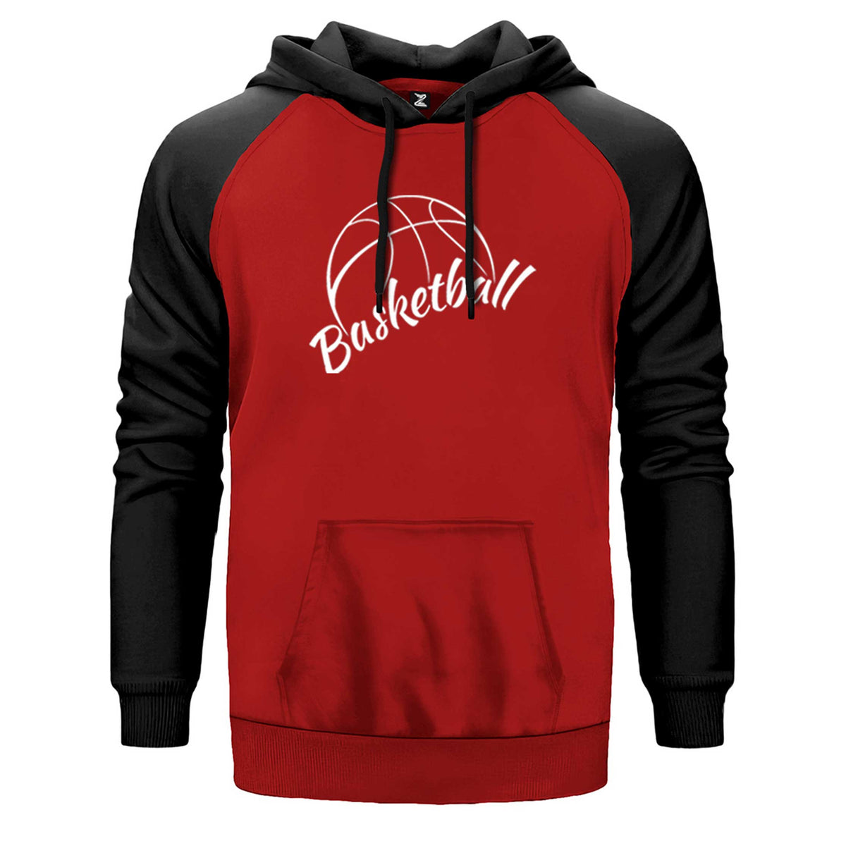 Basketball Season çift renk reglan kol kapşonlu sweatshirt - kırmızı