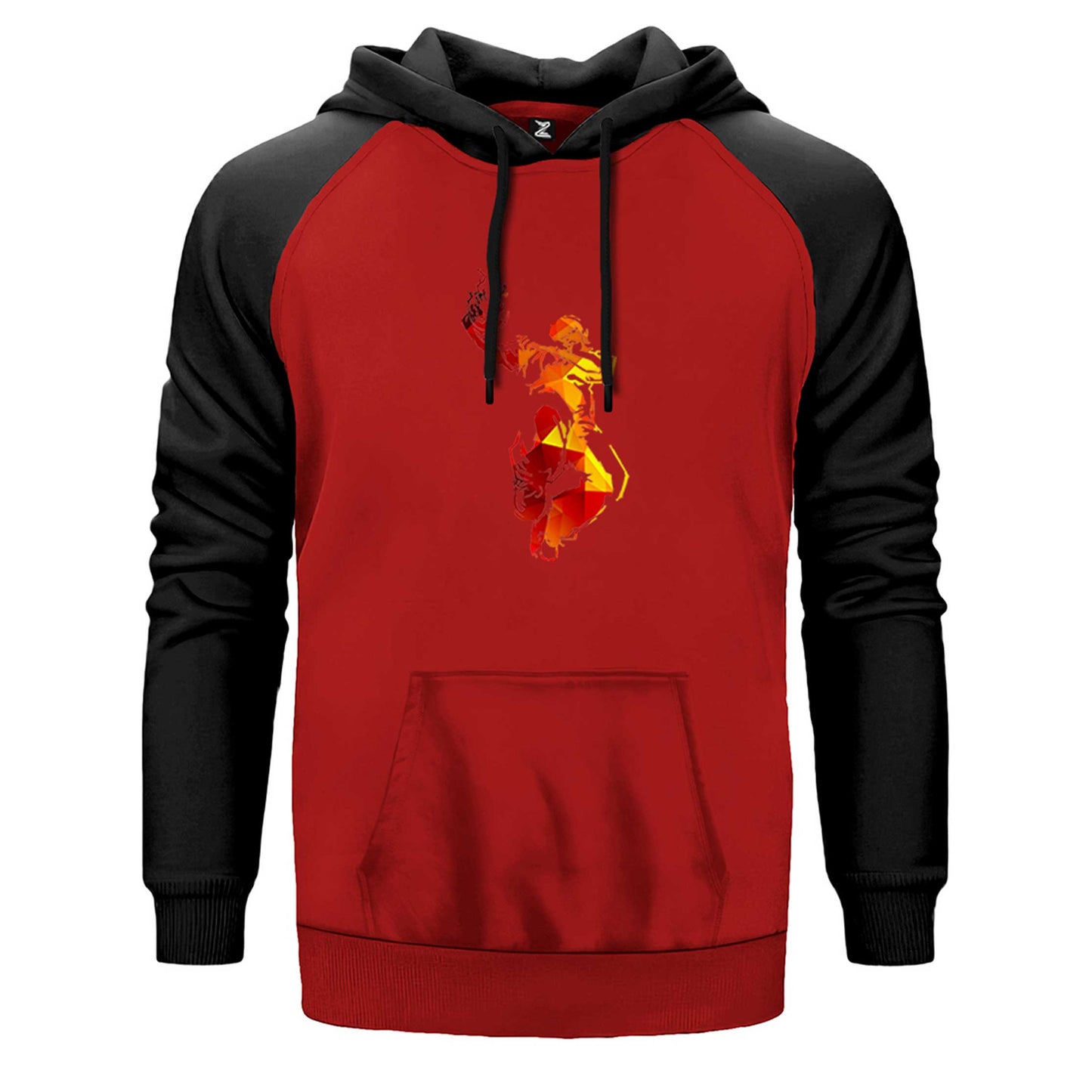 Red Basketball Silhouette çift renk reglan kol kapşonlu sweatshirt - kırmızı