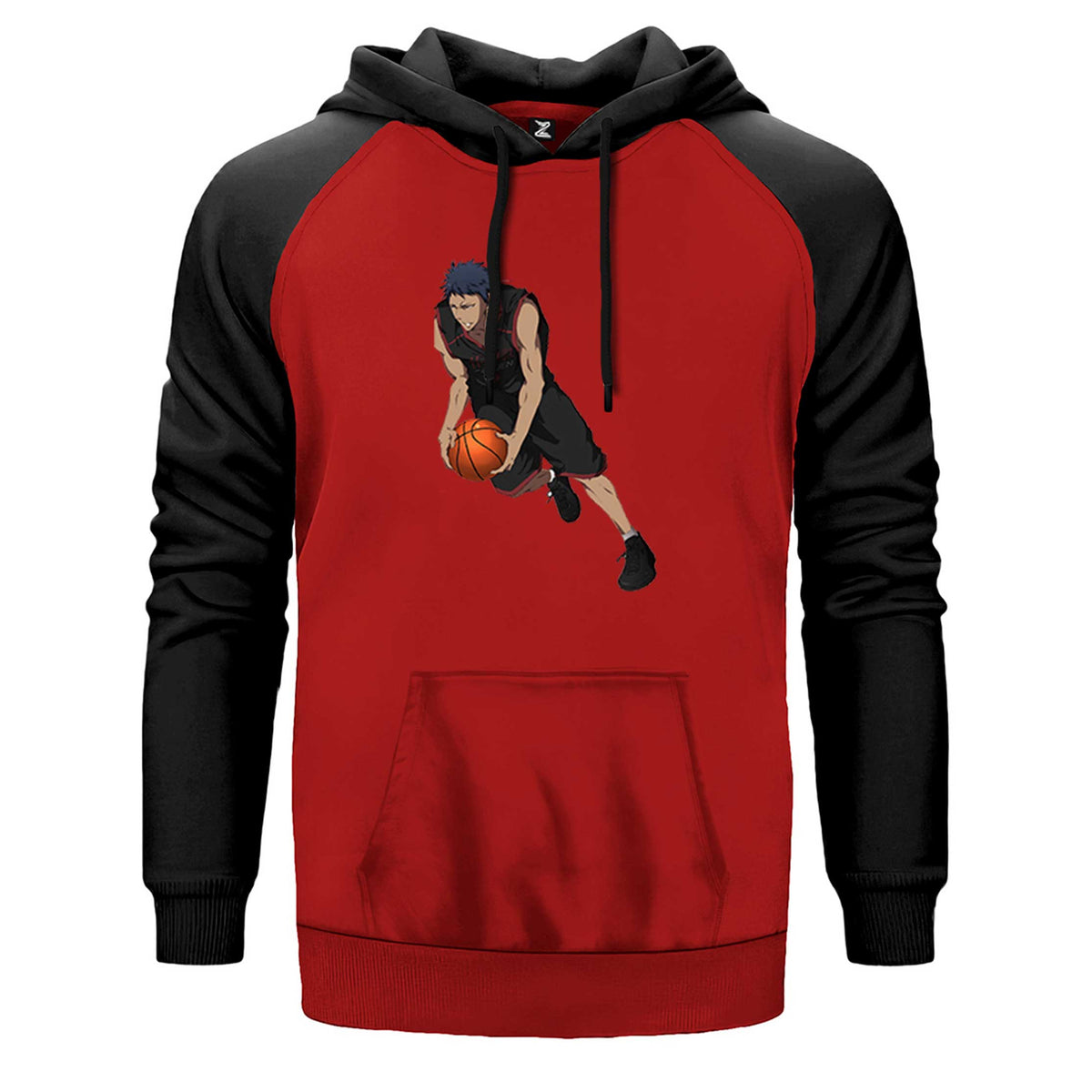 Black Baller Anime çift renk reglan kol kapşonlu sweatshirt - kırmızı