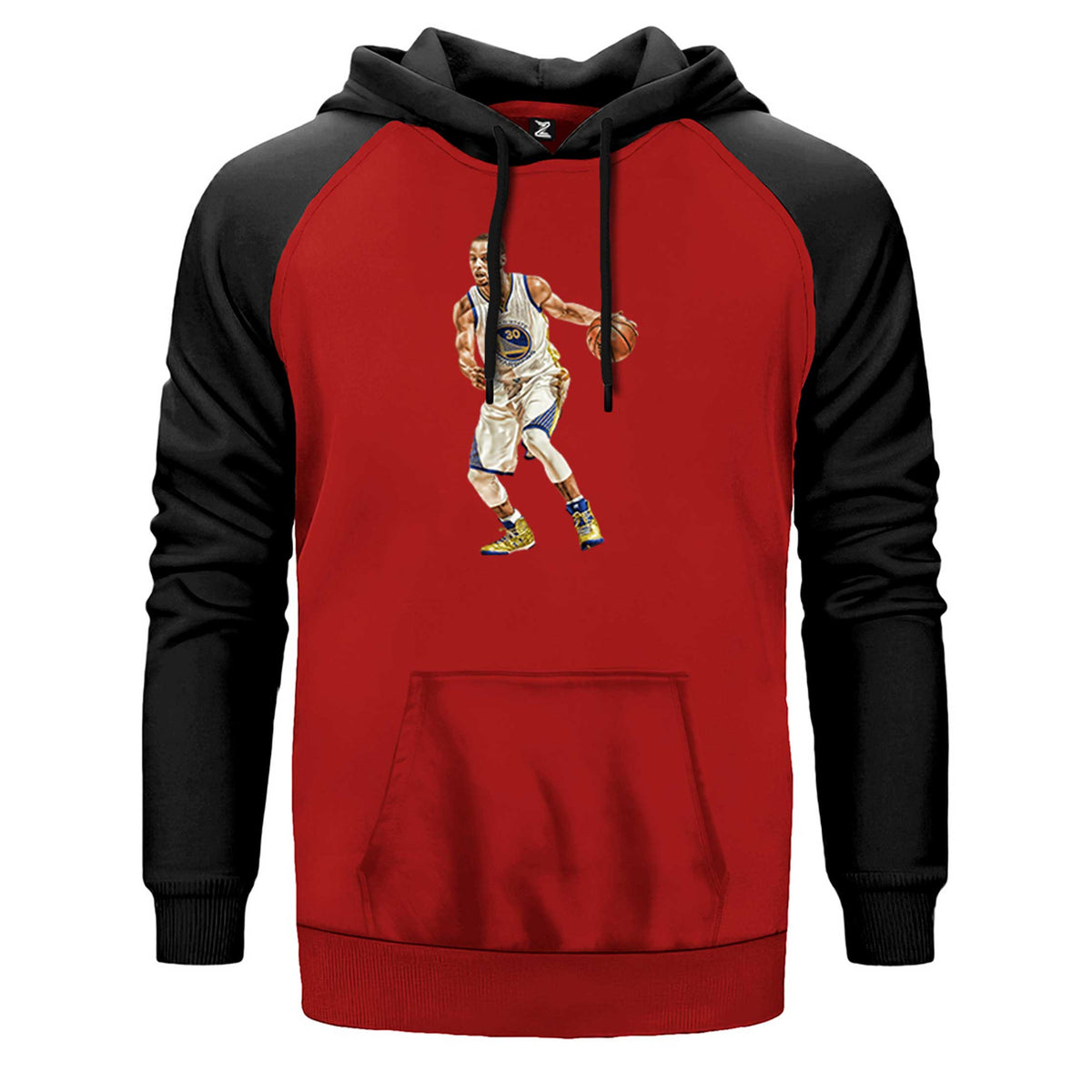 Stephen Curry Siluet çift renk reglan kol kapşonlu sweatshirt - kırmızı