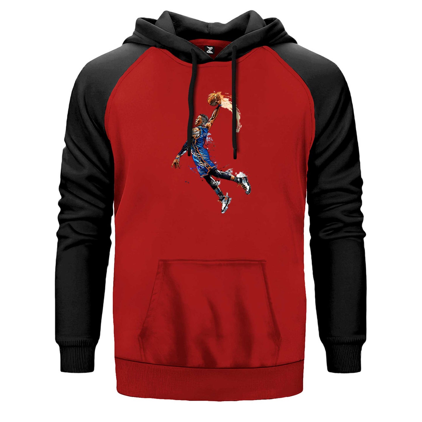 OKC Russell Westbrook çift renk reglan kol kapşonlu sweatshirt - kırmızı