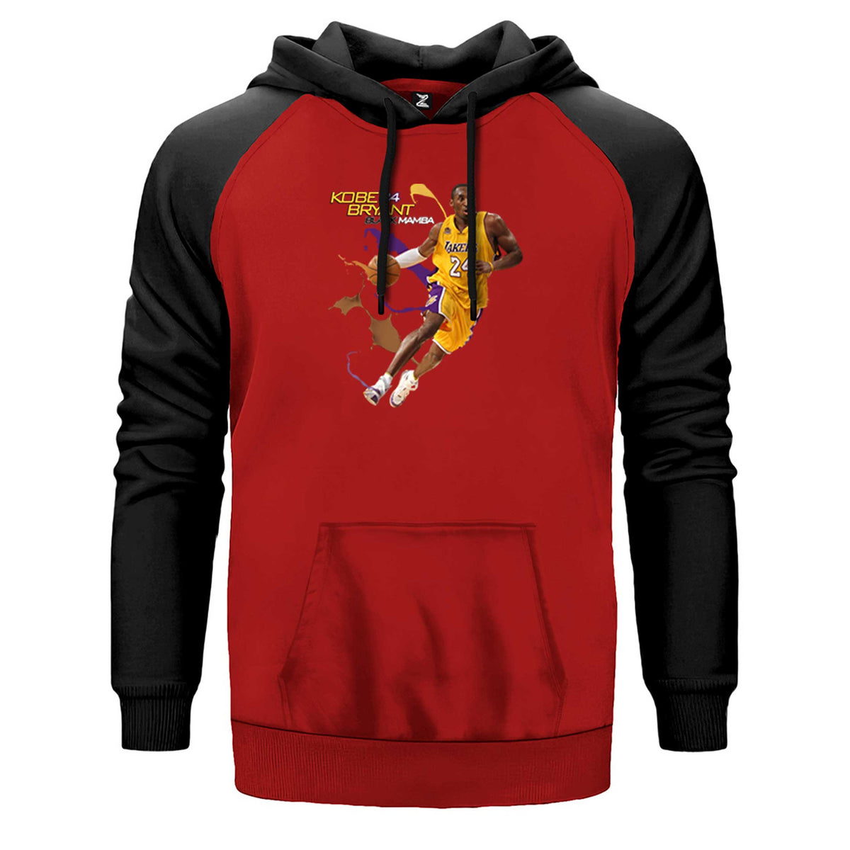 Kobe Bryant 24 Yellow Mamba çift renk reglan kol kapşonlu sweatshirt - kırmızı