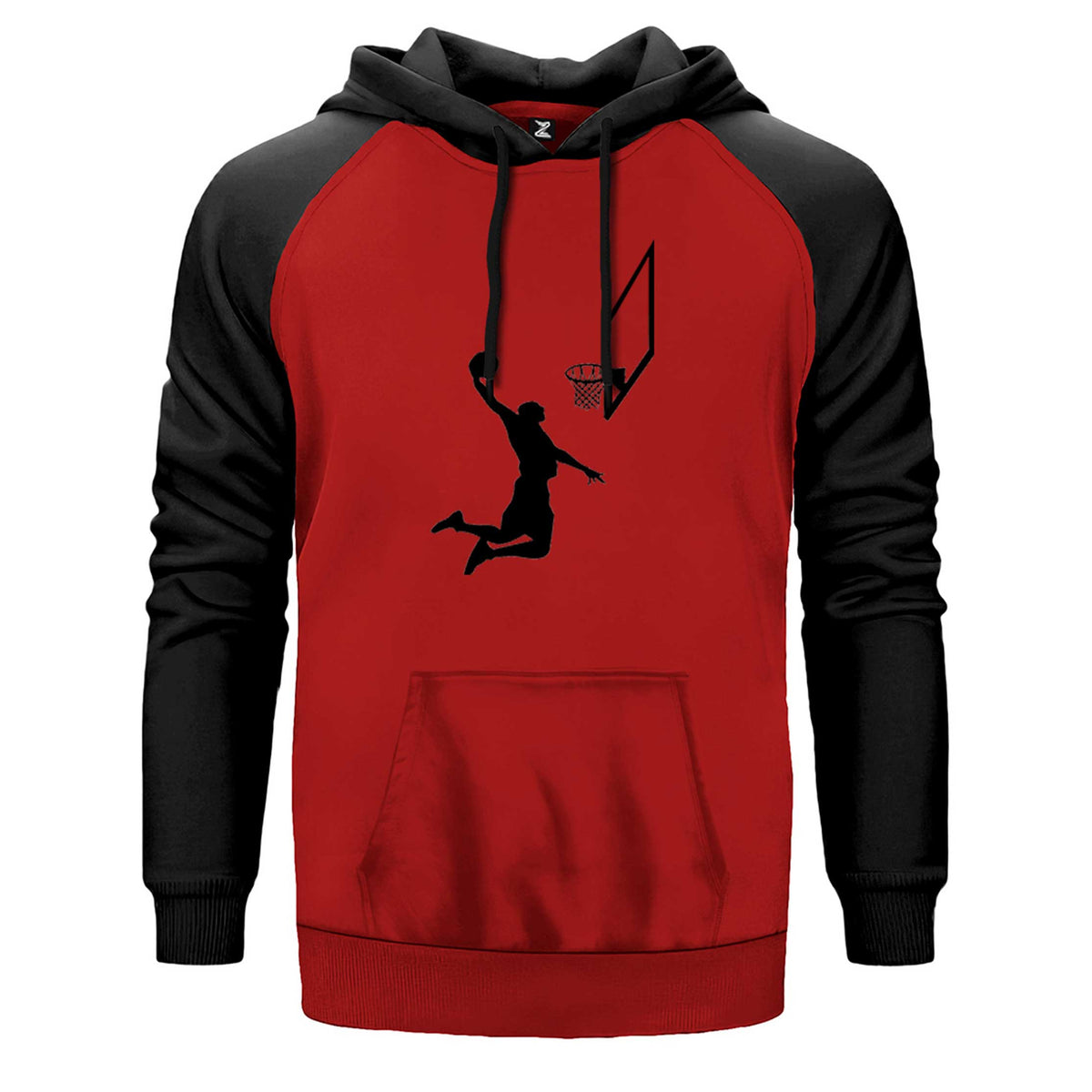 Basketball Smack Silhouette çift renk reglan kol kapşonlu sweatshirt - kırmızı