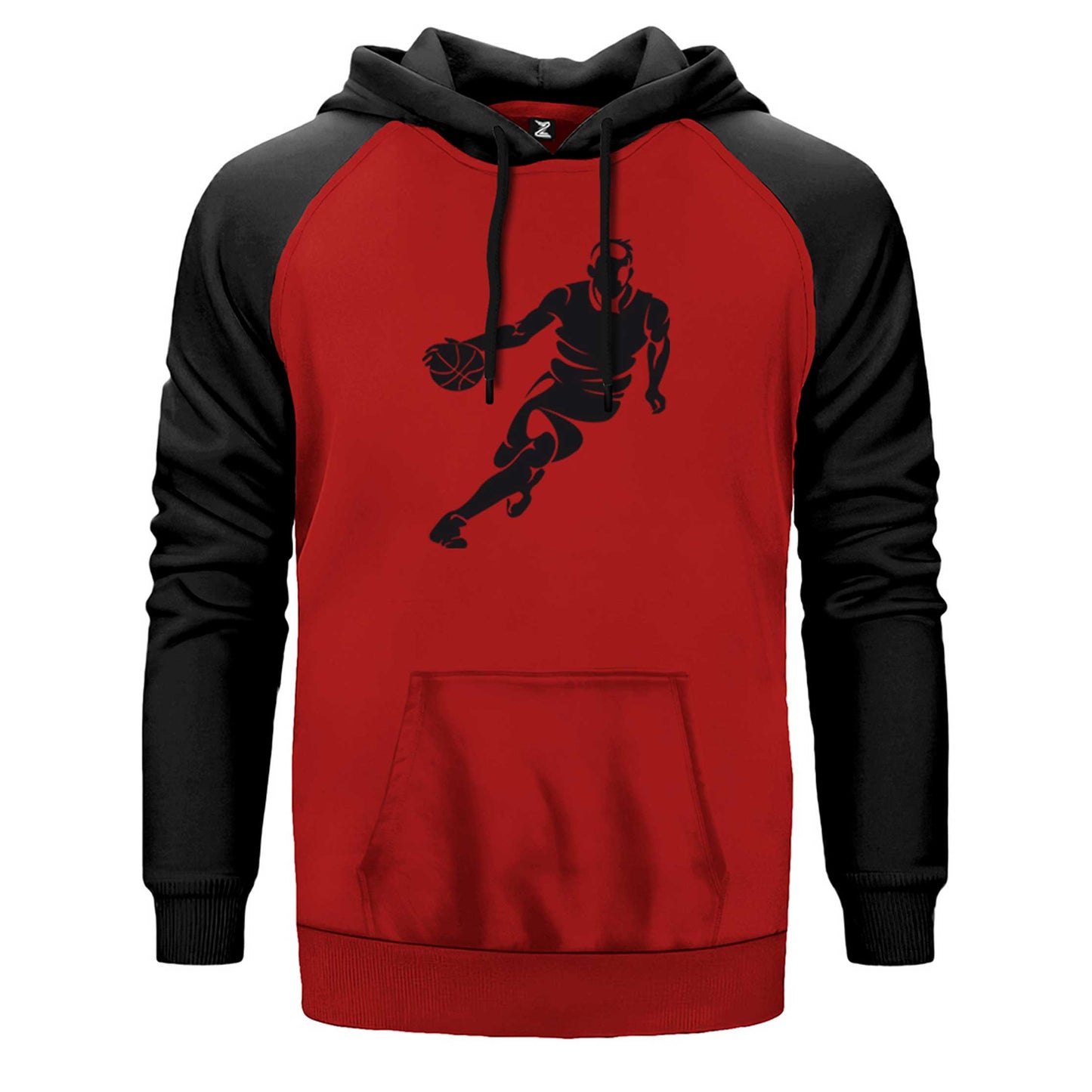 Basketball Hoop Siluet çift renk reglan kol kapşonlu sweatshirt - kırmızı