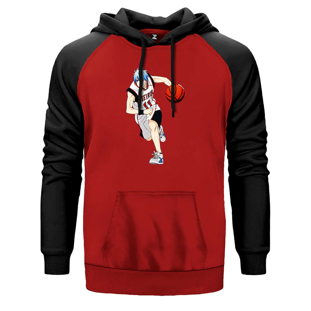 Baller Anime Seirin çift renk reglan kol kapşonlu sweatshirt - kırmızı
