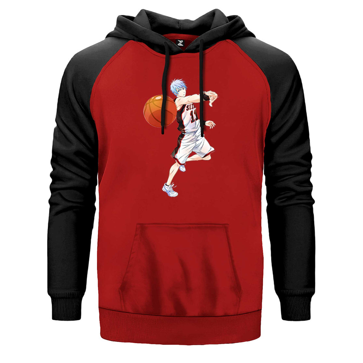 Baller Blue Anime Pass çift renk reglan kol kapşonlu sweatshirt - kırmızı