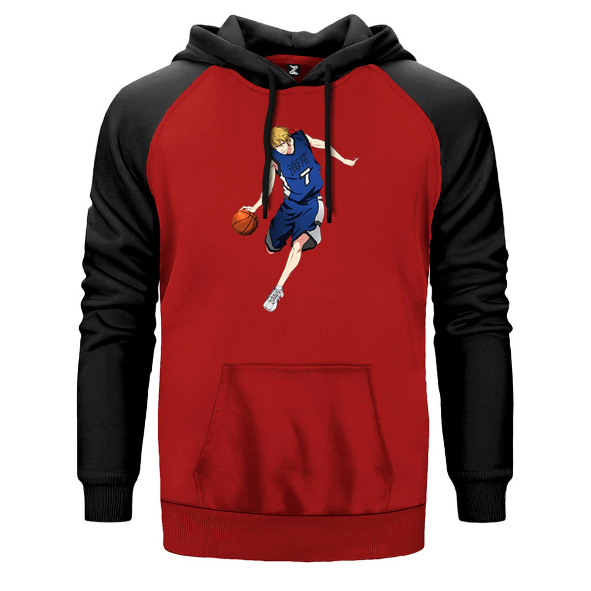 Anime 7 Baller çift renk reglan kol kapşonlu sweatshirt - kırmızı