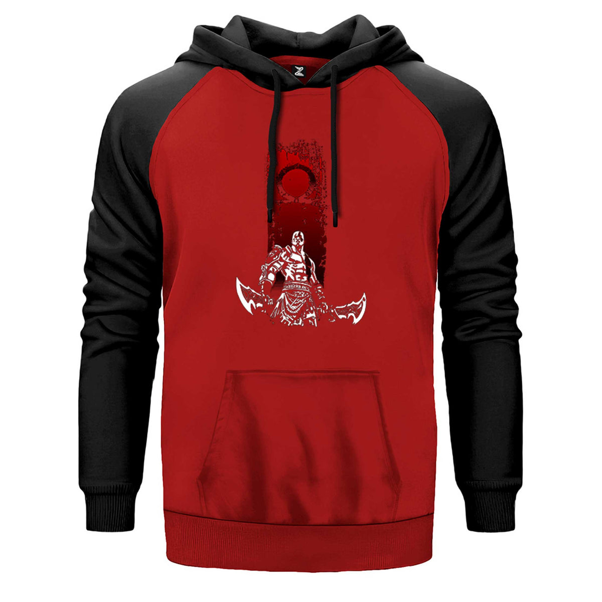 God Of War Kratos Logo çift renk reglan kol kapşonlu sweatshirt - kırmızı