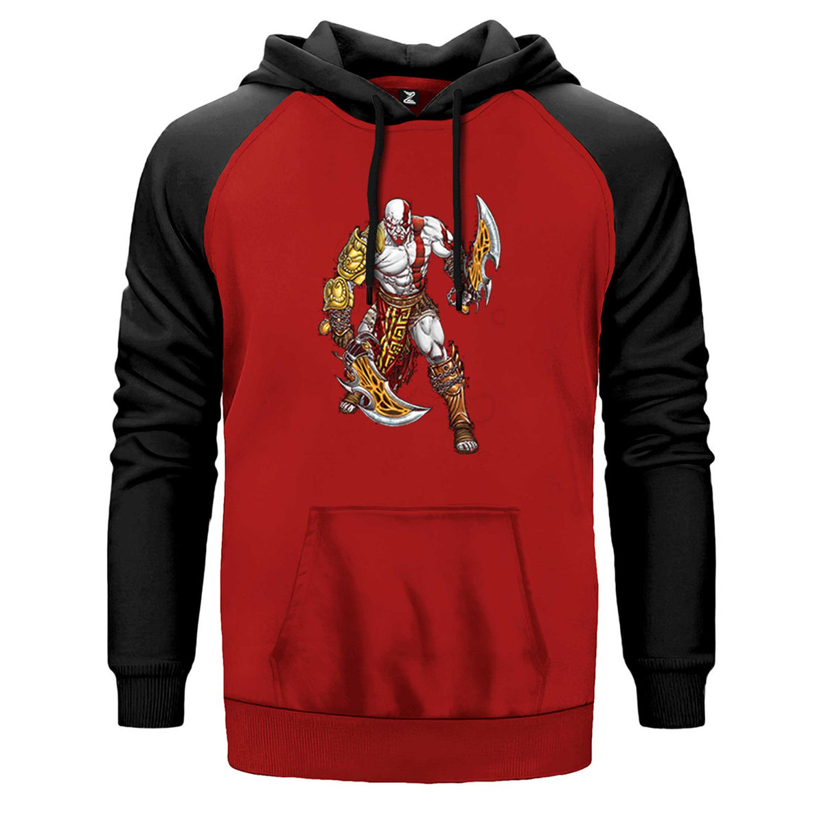 God Of War Kratos Savaşçı çift renk reglan kol kapşonlu sweatshirt - kırmızı