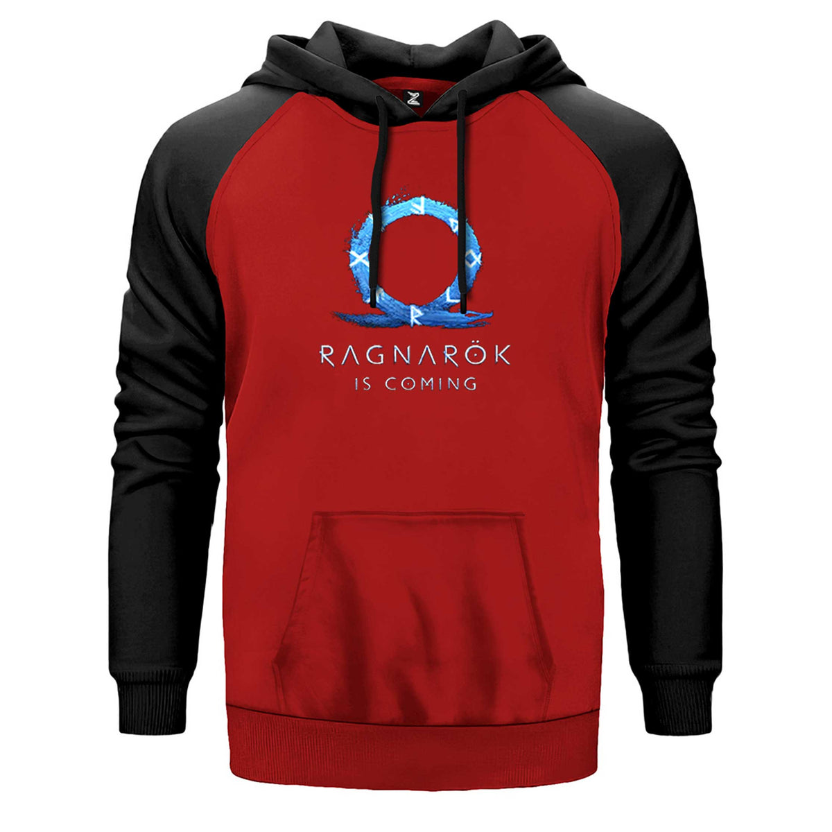 God of War Ragnarok Is Coming çift renk reglan kol kapşonlu sweatshirt - kırmızı