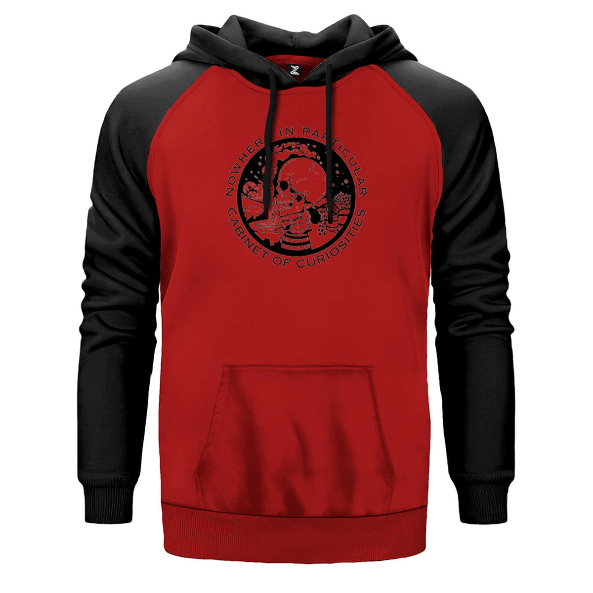 Cabinet Of Curiosities Black Skull çift renk reglan kol kapşonlu sweatshirt - kırmızı