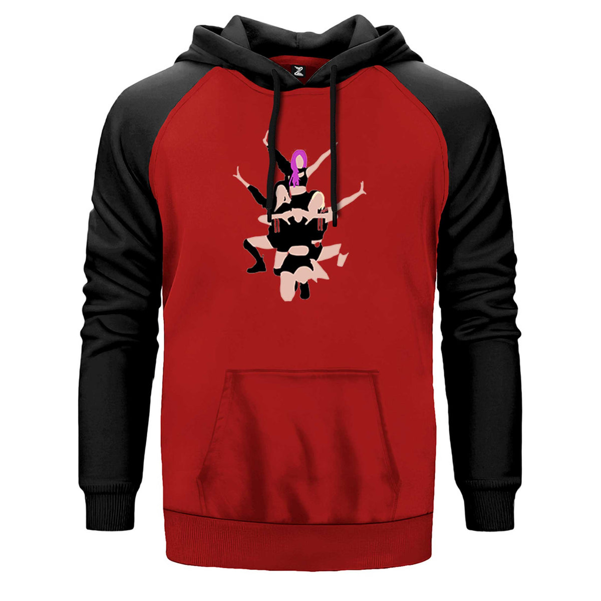 Blackpink Digital Simple çift renk reglan kol kapşonlu sweatshirt - kırmızı
