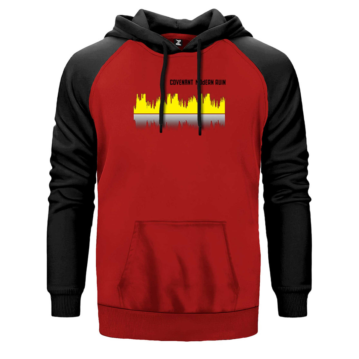 Covenant Modern Ruin çift renk reglan kol kapşonlu sweatshirt - kırmızı