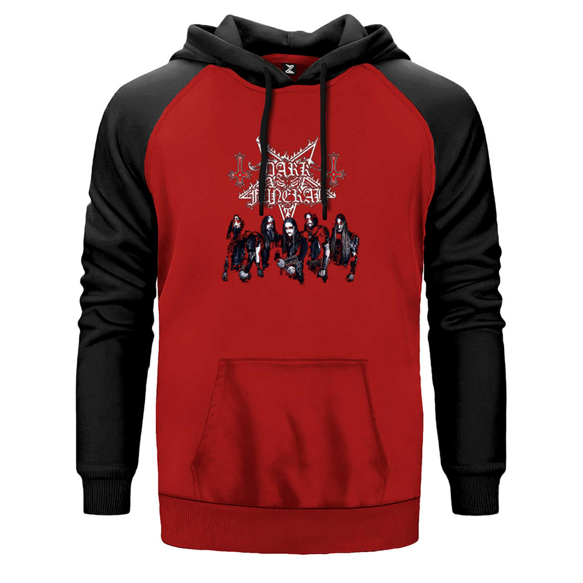 Dark Funeral Grup Face çift renk reglan kol kapşonlu sweatshirt - kırmızı