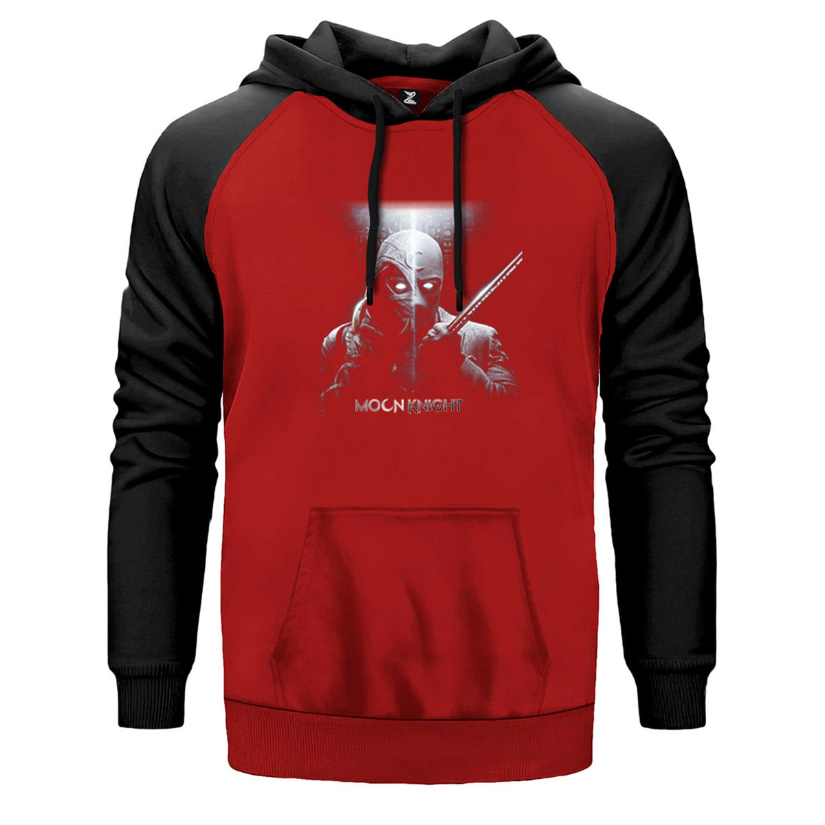 Moon Knight Warrios çift renk reglan kol kapşonlu sweatshirt - kırmızı