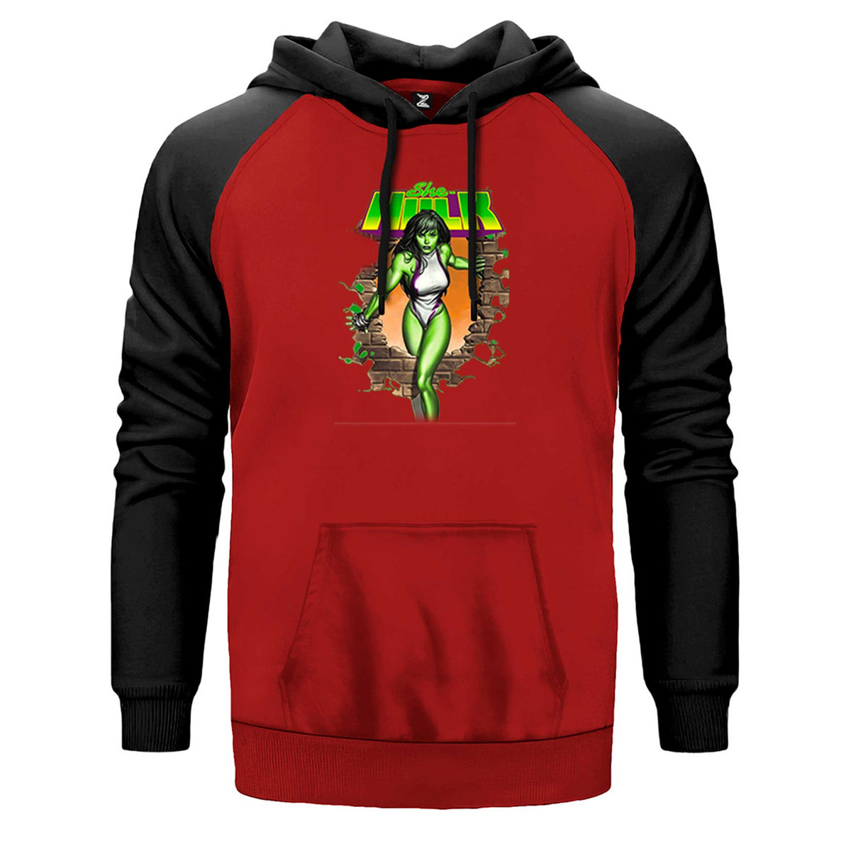 She Hulk Duvar çift renk reglan kol kapşonlu sweatshirt - kırmızı