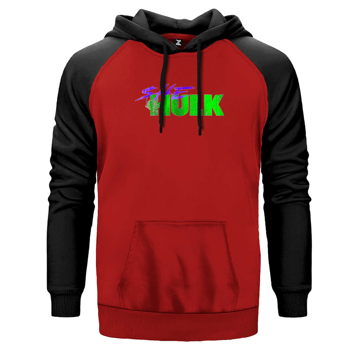She Hulk Logo çift renk reglan kol kapşonlu sweatshirt - kırmızı