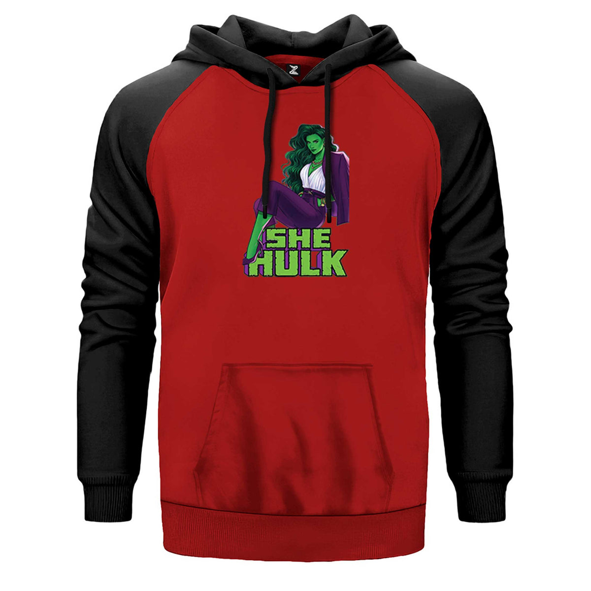 She Hulk Digital çift renk reglan kol kapşonlu sweatshirt - kırmızı