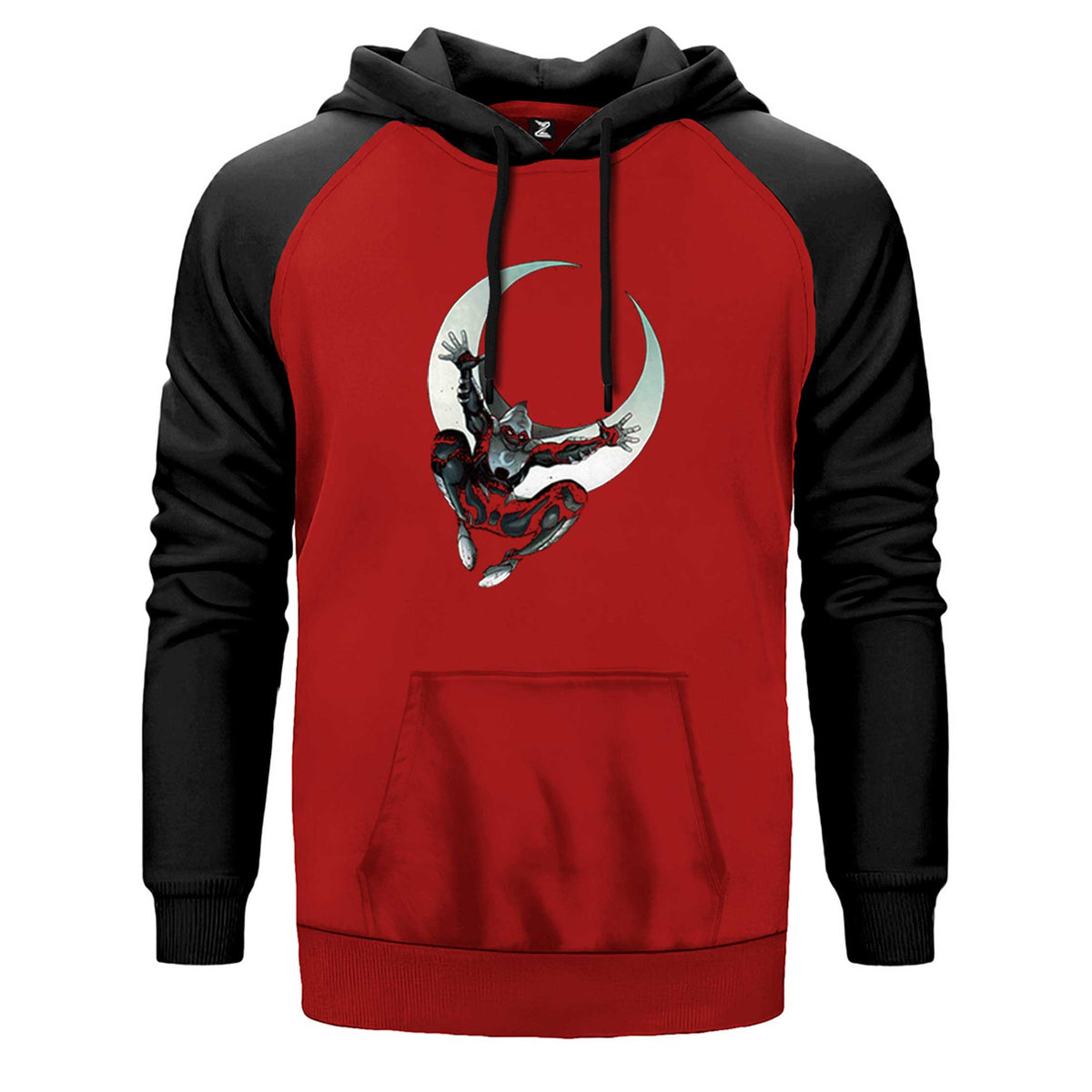 Moon Knight Marc Spector çift renk reglan kol kapşonlu sweatshirt - kırmızı