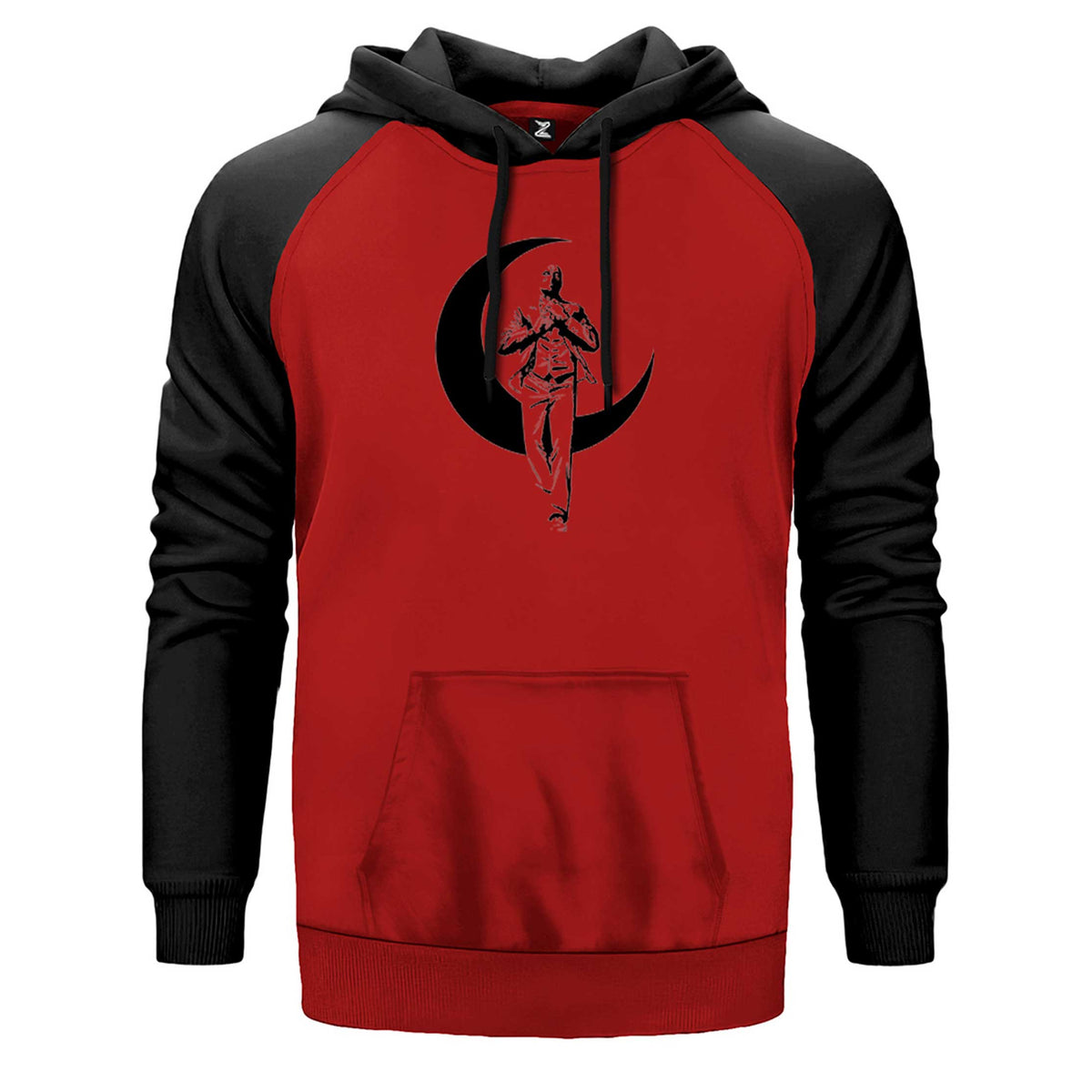 Moon Knight Sketch çift renk reglan kol kapşonlu sweatshirt - kırmızı
