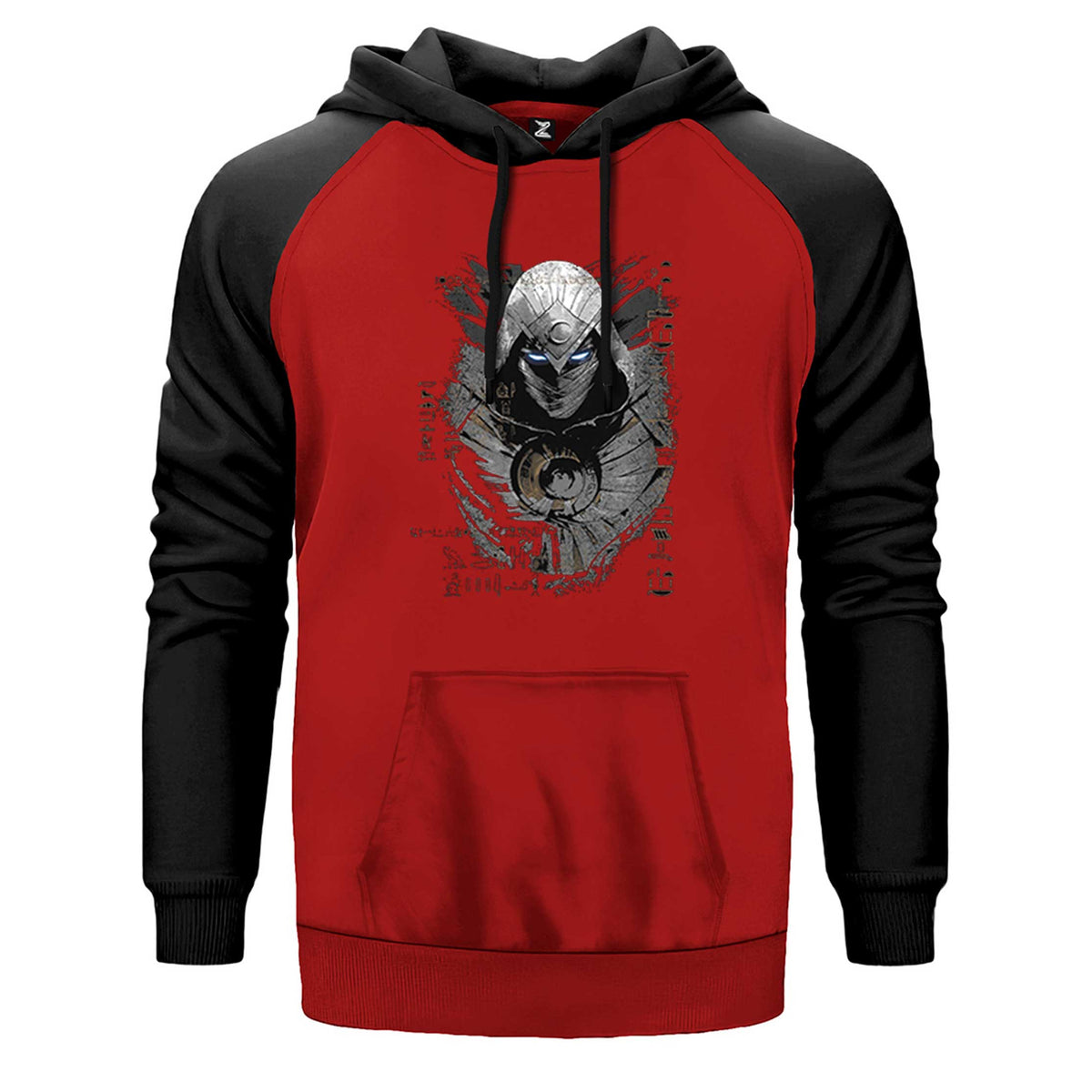 Moon Knight Warrios Face çift renk reglan kol kapşonlu sweatshirt - kırmızı