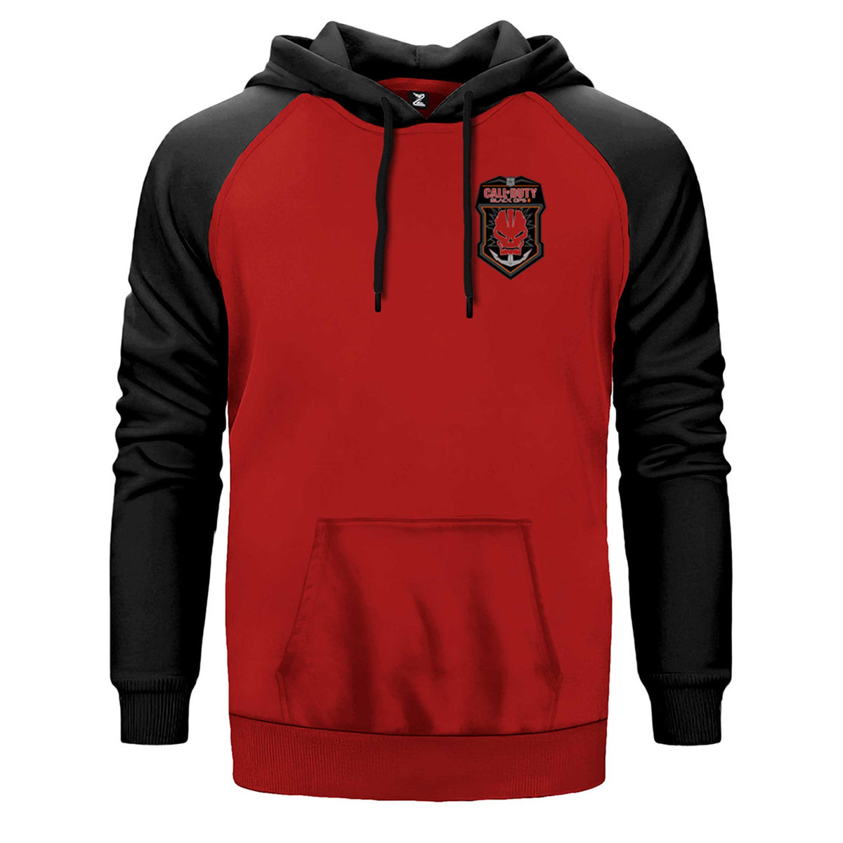 Call Of Duty Black Ops Skull çift renk reglan kol kapşonlu sweatshirt - kırmızı
