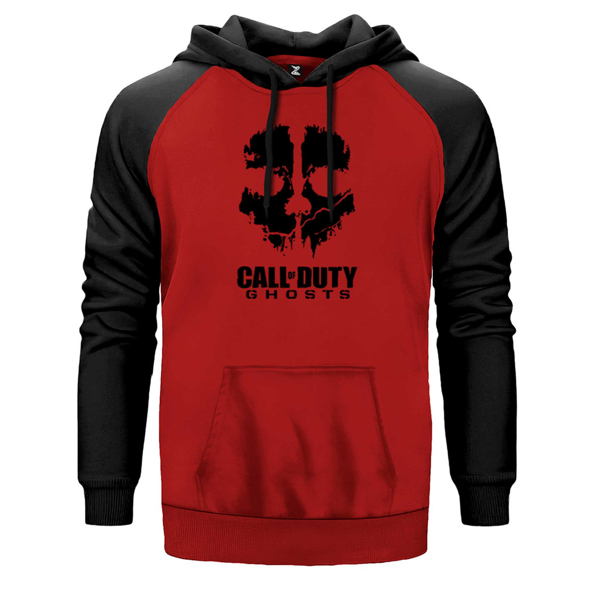 Call Of Duty Black Ghosts çift renk reglan kol kapşonlu sweatshirt - kırmızı