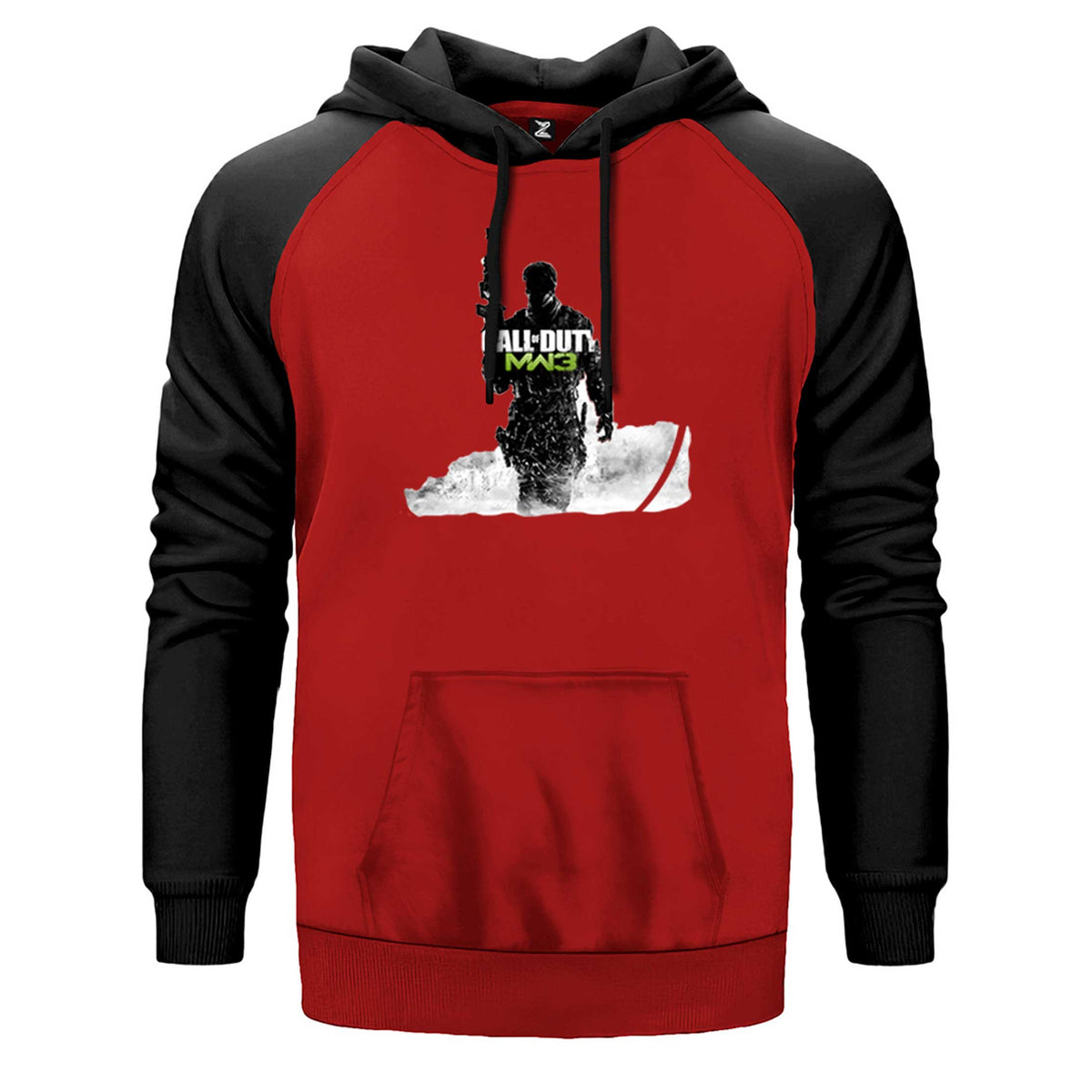 Call Of Duty Silhouette M3 çift renk reglan kol kapşonlu sweatshirt - kırmızı