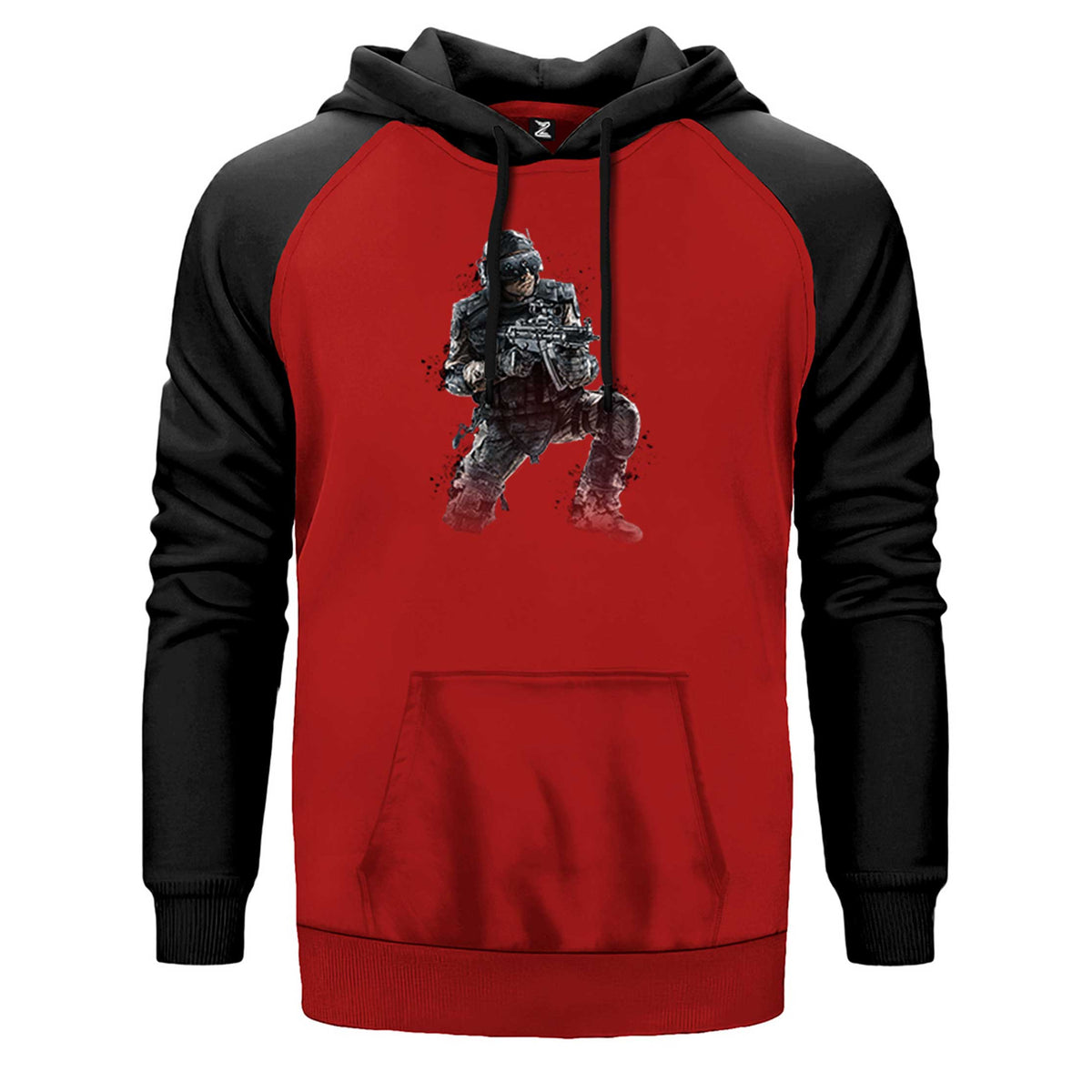Call Of Duty Combatant çift renk reglan kol kapşonlu sweatshirt - kırmızı