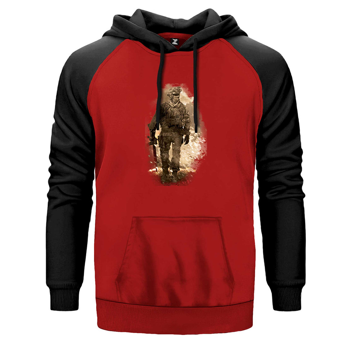 Call Of Duty Soldier çift renk reglan kol kapşonlu sweatshirt - kırmızı