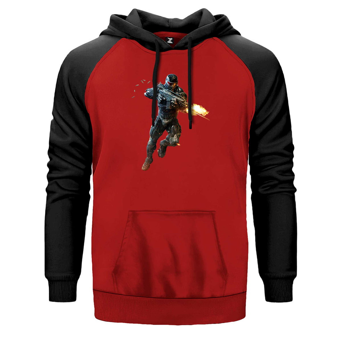 Crysis Fire Warrior çift renk reglan kol kapşonlu sweatshirt - kırmızı