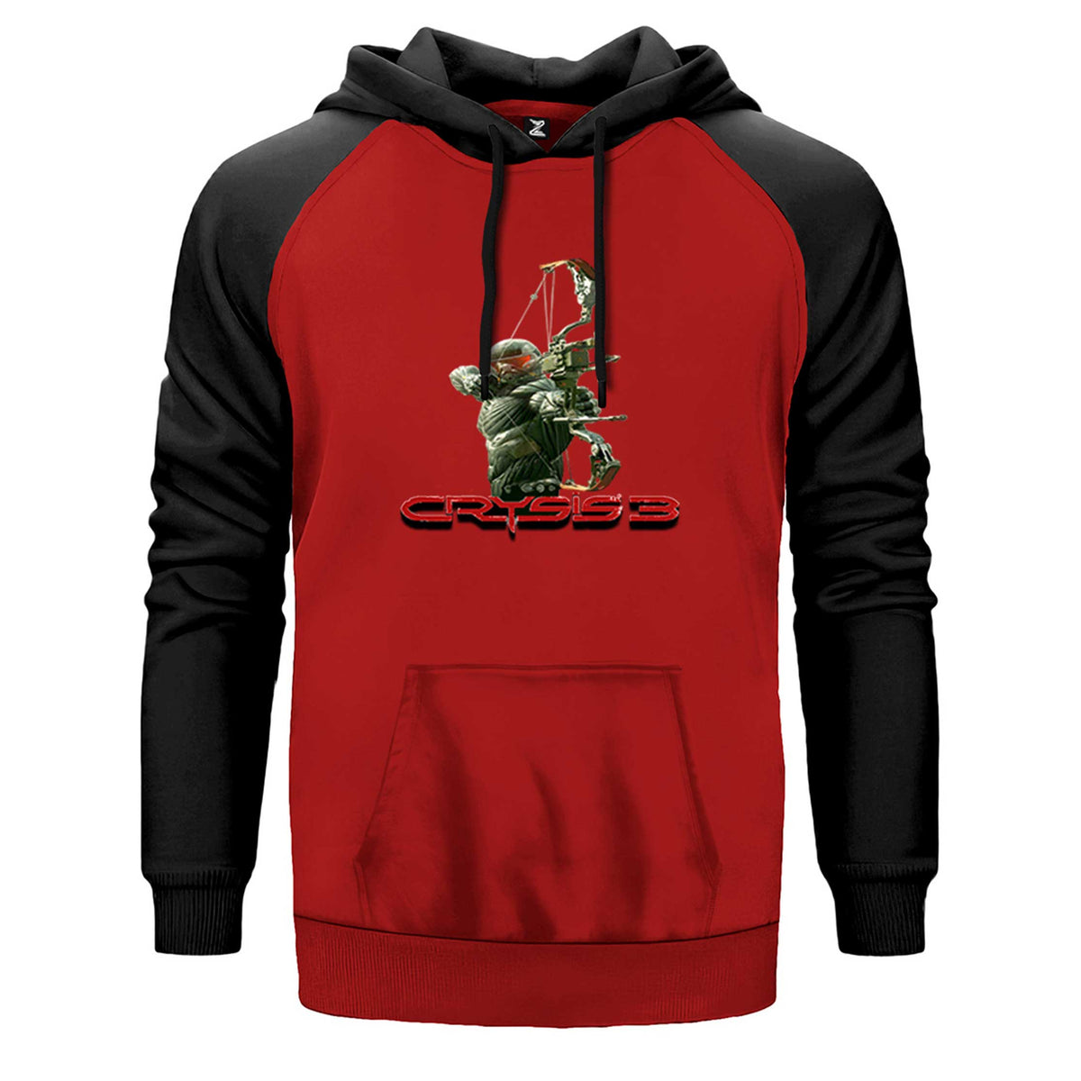 Crysis Three Bowman çift renk reglan kol kapşonlu sweatshirt - kırmızı
