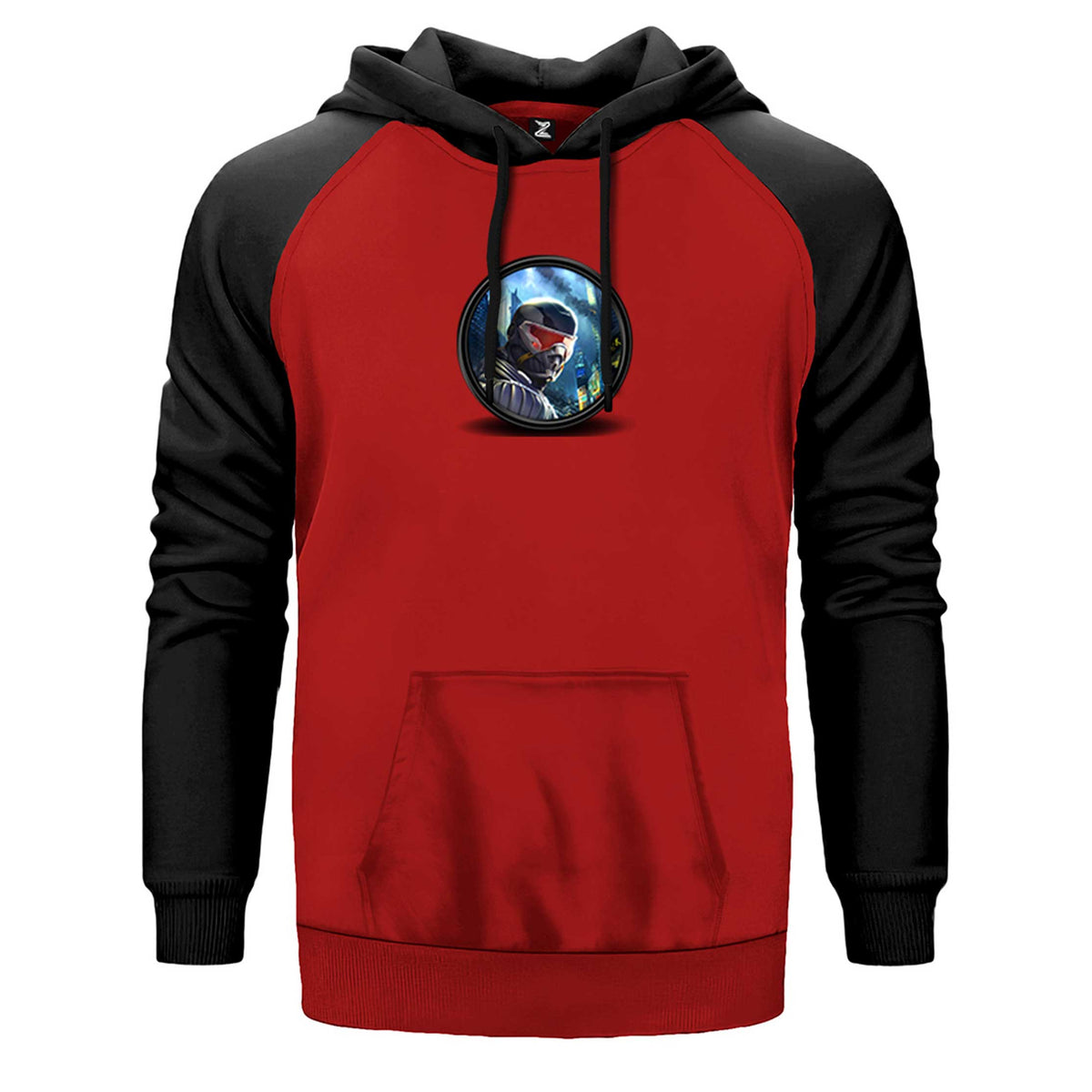 Crysis City Warrior çift renk reglan kol kapşonlu sweatshirt - kırmızı