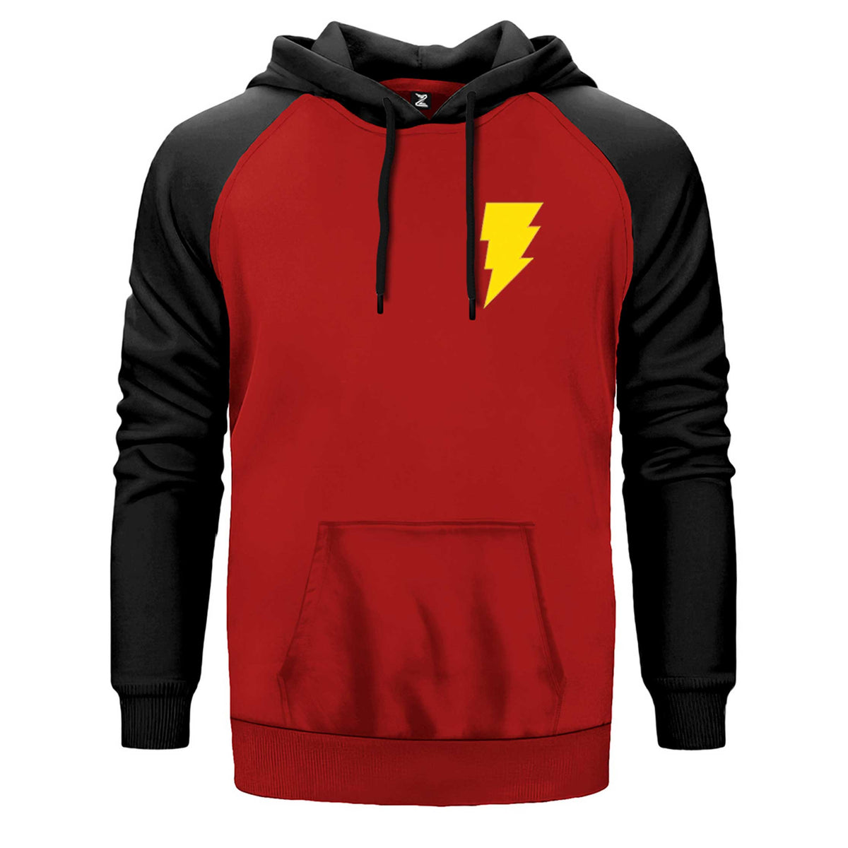 Black Adam Yellow Logo çift renk reglan kol kapşonlu sweatshirt - kırmızı