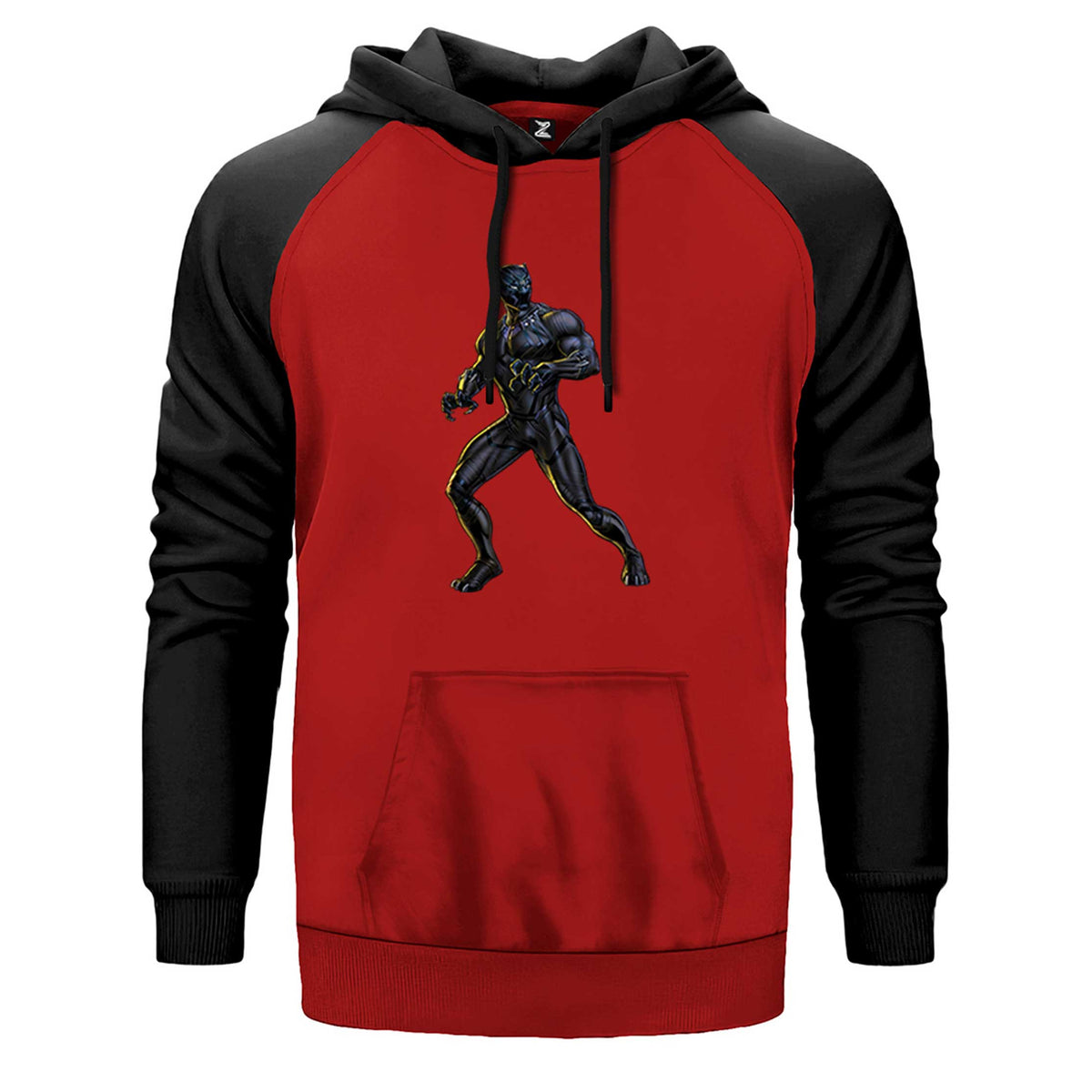 Black Panter Gold çift renk reglan kol kapşonlu sweatshirt - kırmızı