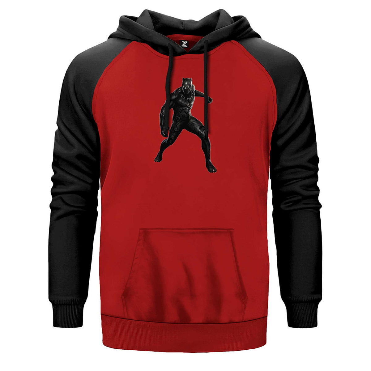 Black Panter Silhouette çift renk reglan kol kapşonlu sweatshirt - kırmızı