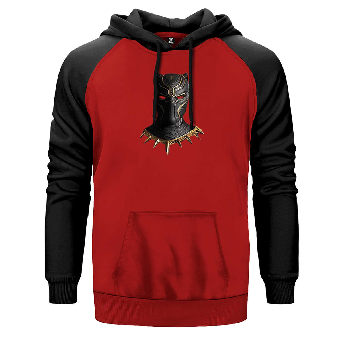 Black Panter Face çift renk reglan kol kapşonlu sweatshirt - kırmızı