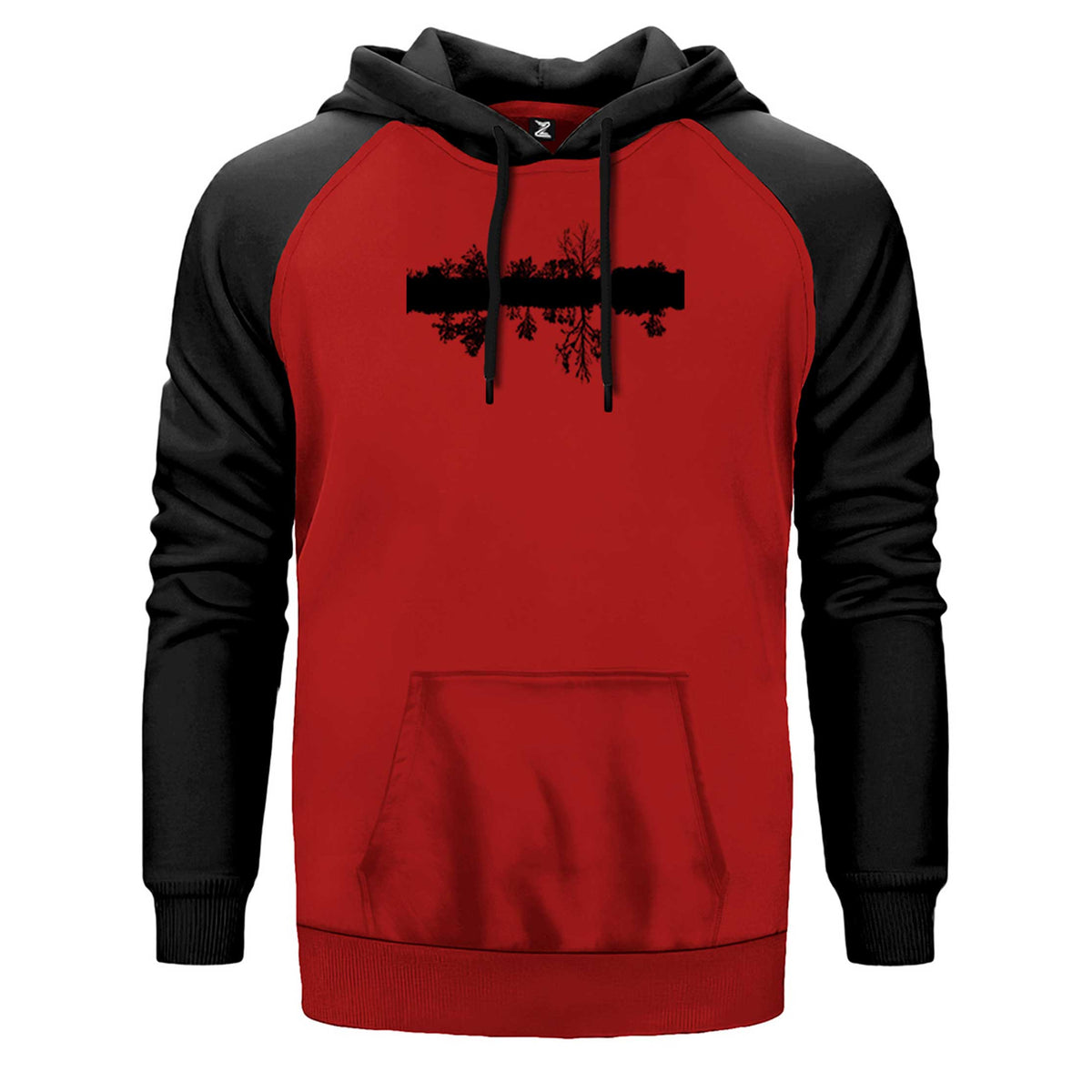 Black Tree Reflection çift renk reglan kol kapşonlu sweatshirt - kırmızı